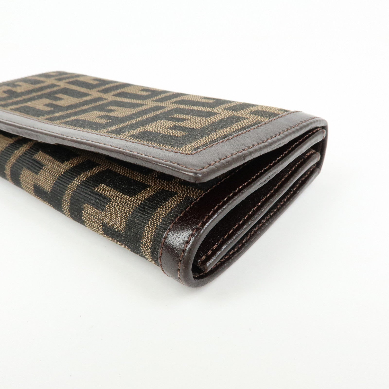 FENDI Zucca Canvas Leather Bi-fold Long Wallet Brown 30851