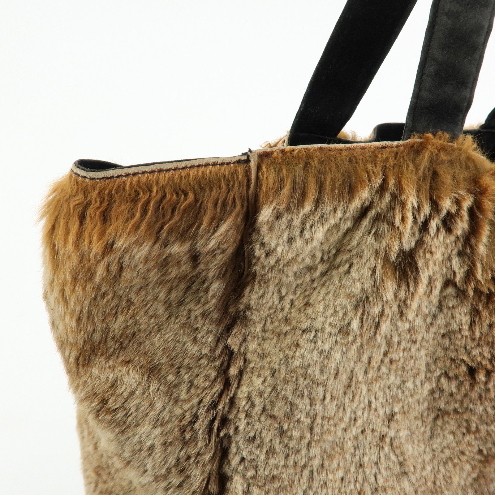 CHANEL COCO Mark Logo Fur Suede Tote Bag Hand Bag Brown