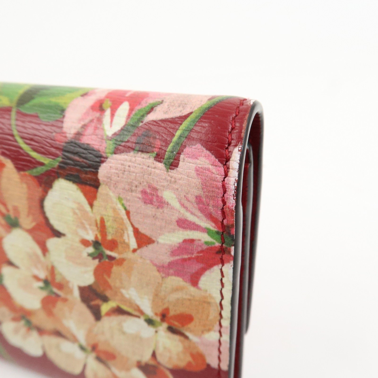 GUCCI Leather Long Wallet Flower Print Red 410100