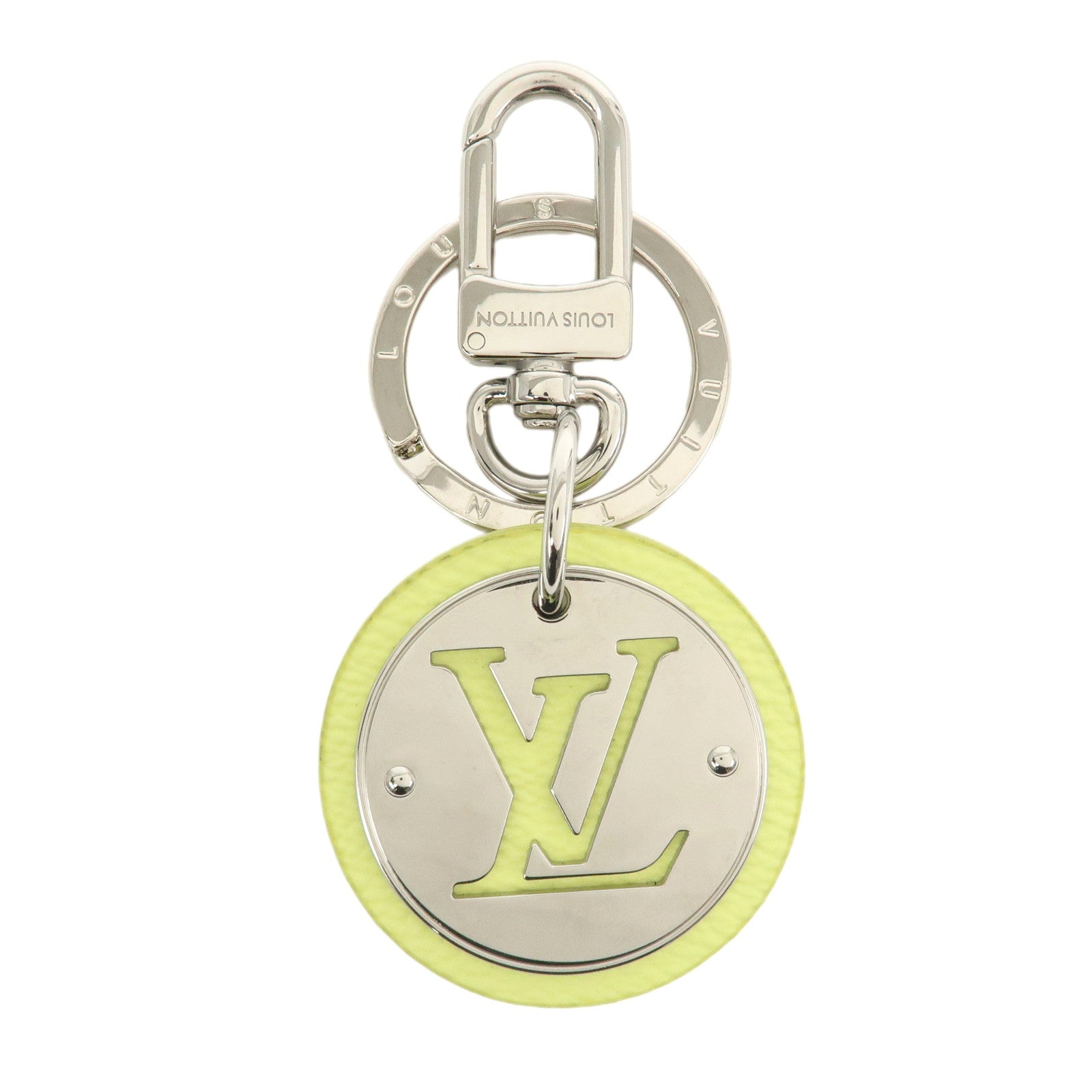 Louis Vuitton Circle Leather Metal Bag Charm Key Chain Lime M02470