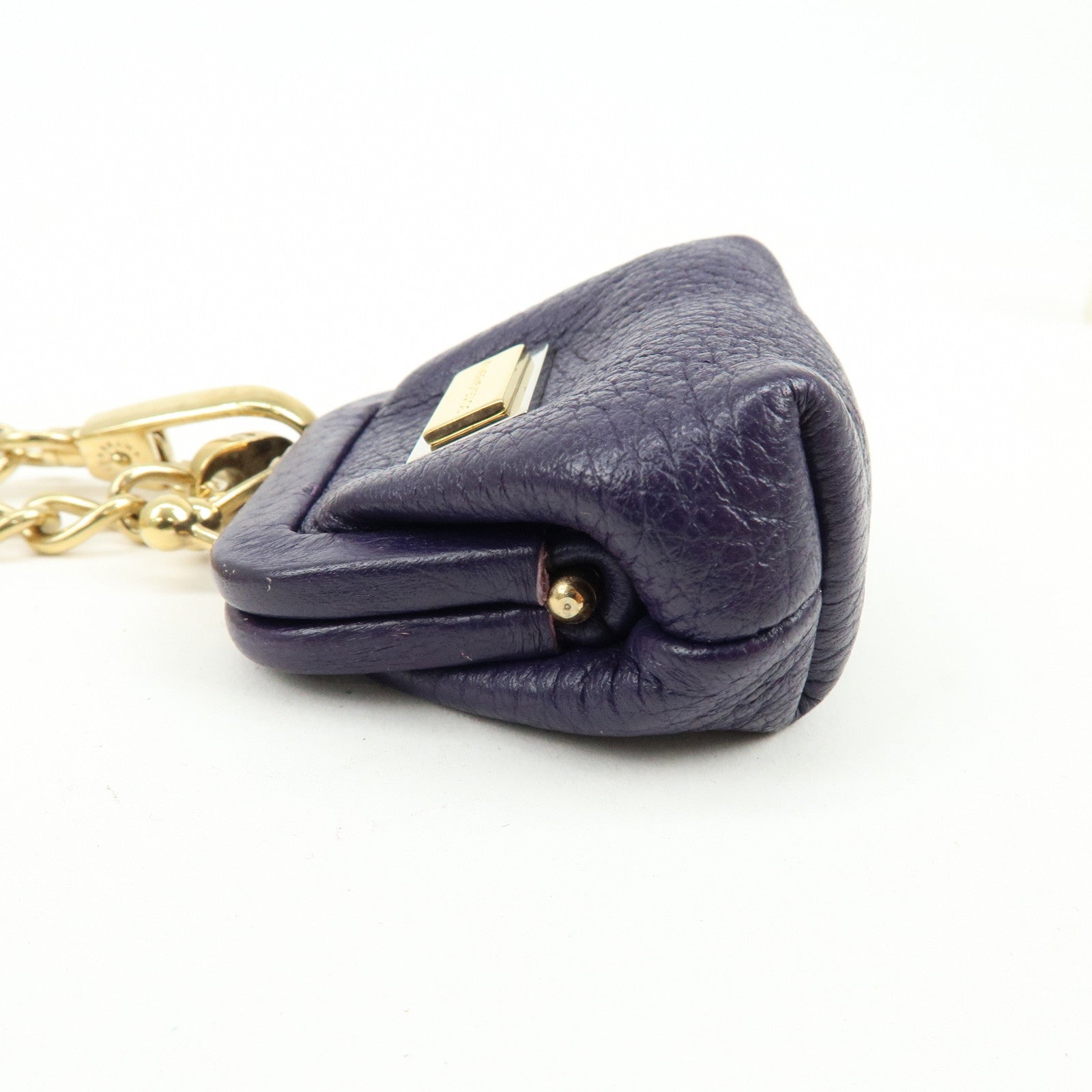 DOLCE & GABBANA Leather Chain Shoulder Coin Case Star Purple Gold