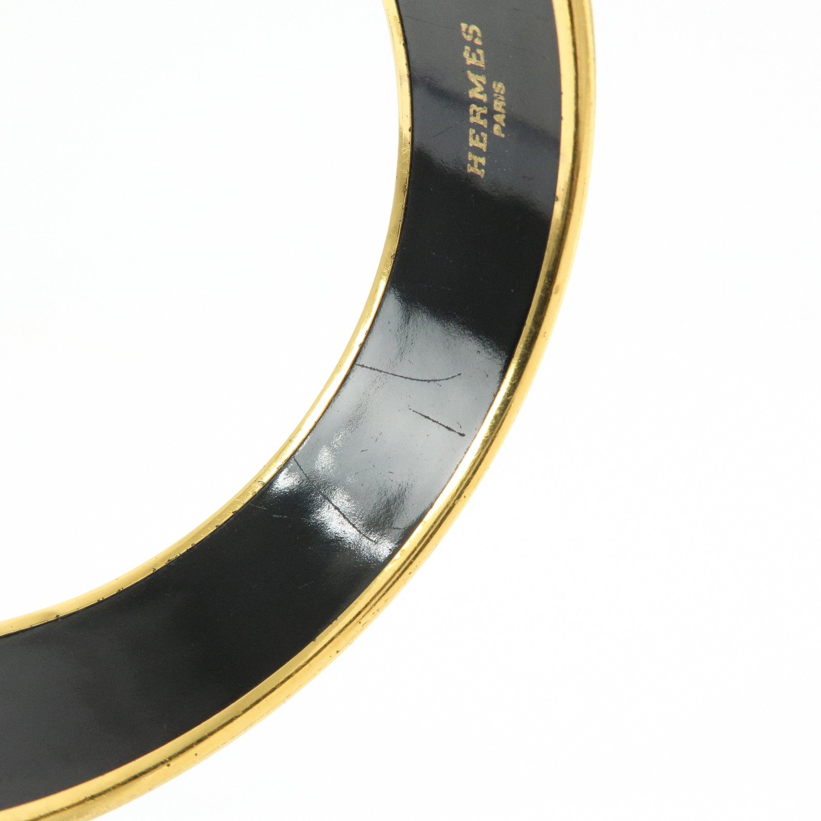 HERMES Email GM Gold Plated Bangle Bracelet Pink Gold
