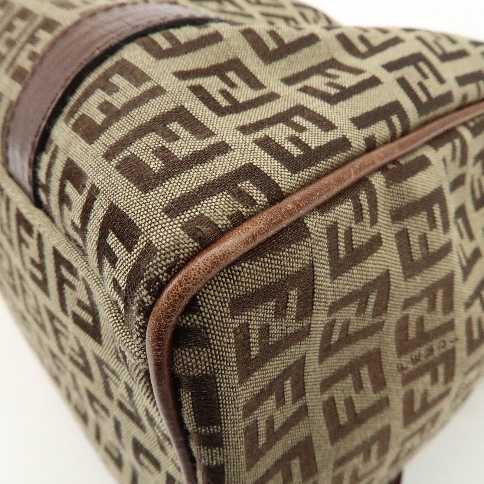 FENDI Zucchino Canvas Leather Boston Bag Brown Beige 8BL068 Used