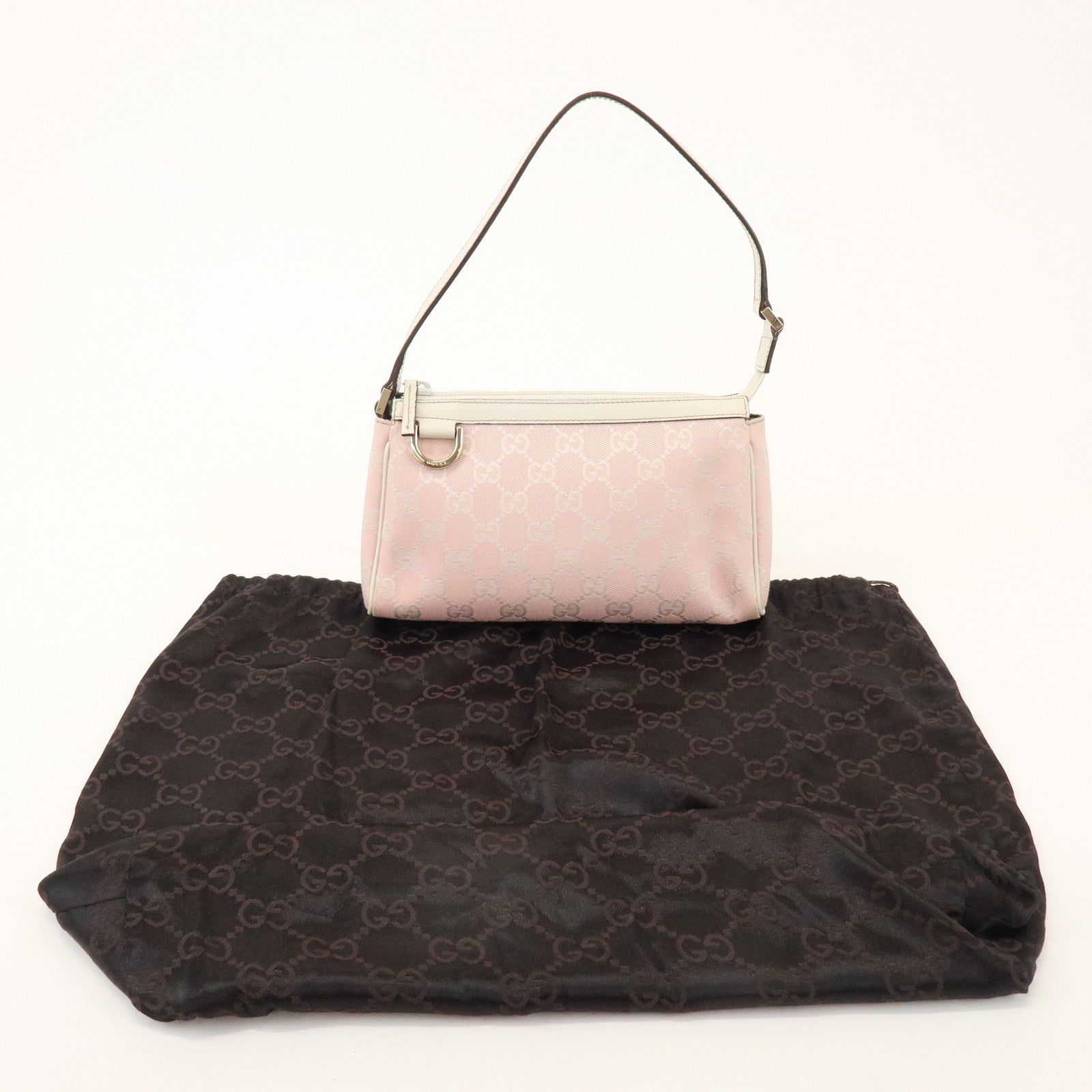 GUCCI Abbey GG Canvas Leather Accessory Pouch Hand Bag Pink 45750