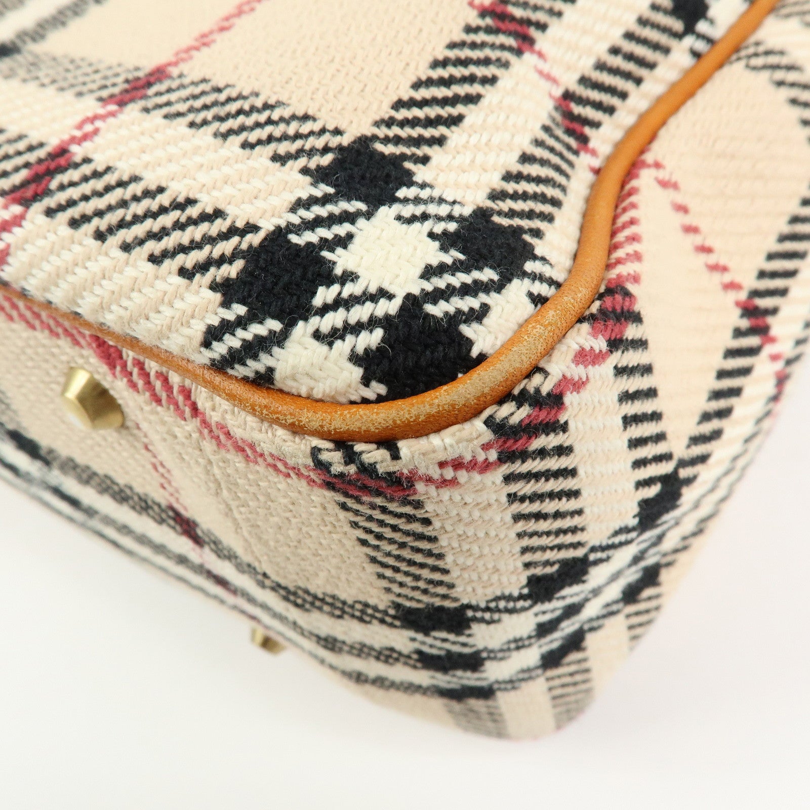 BURBERRY Nova Plaid Canvas Leather Tote Bag Hand Bag Beige Camel