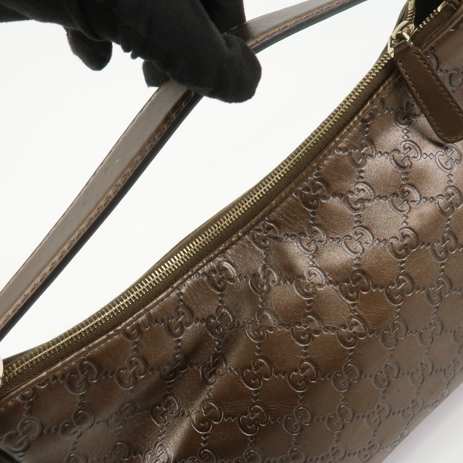 GUCCI Guccissima Bamboo Leather Shoulder Bag Hand Bag Bronze 269959