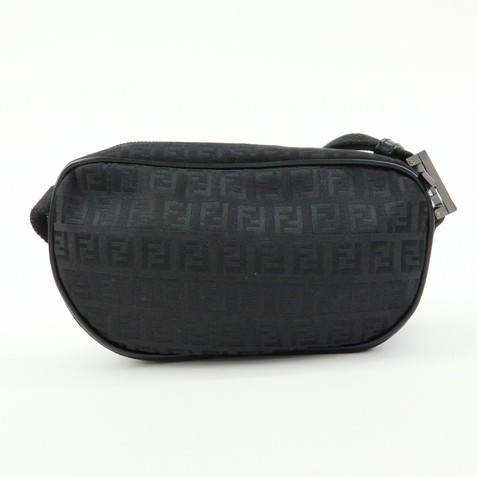 FENDI Zucchino Canvas Leather Shoulder Crossbody Bag Black 8BR324