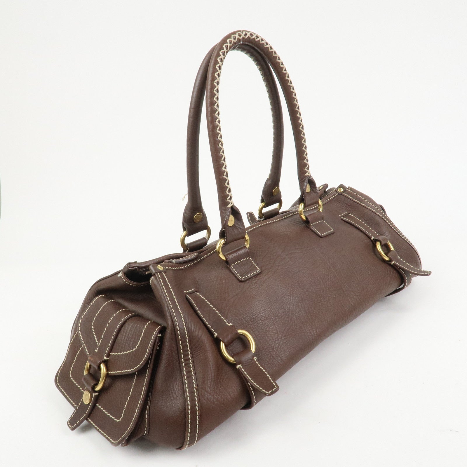 CELINE Logo Leather Boogie Bag Large Tote Bag Hand Bag Brown
