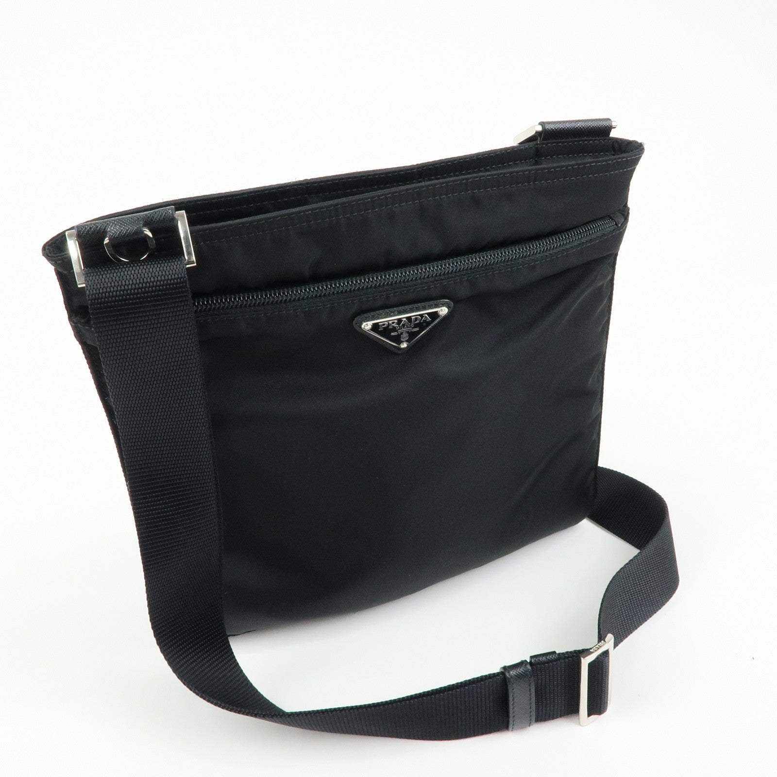 PRADA Triangle Logo Nylon Shoulder Bag Crossbody Bag Black 1BH978