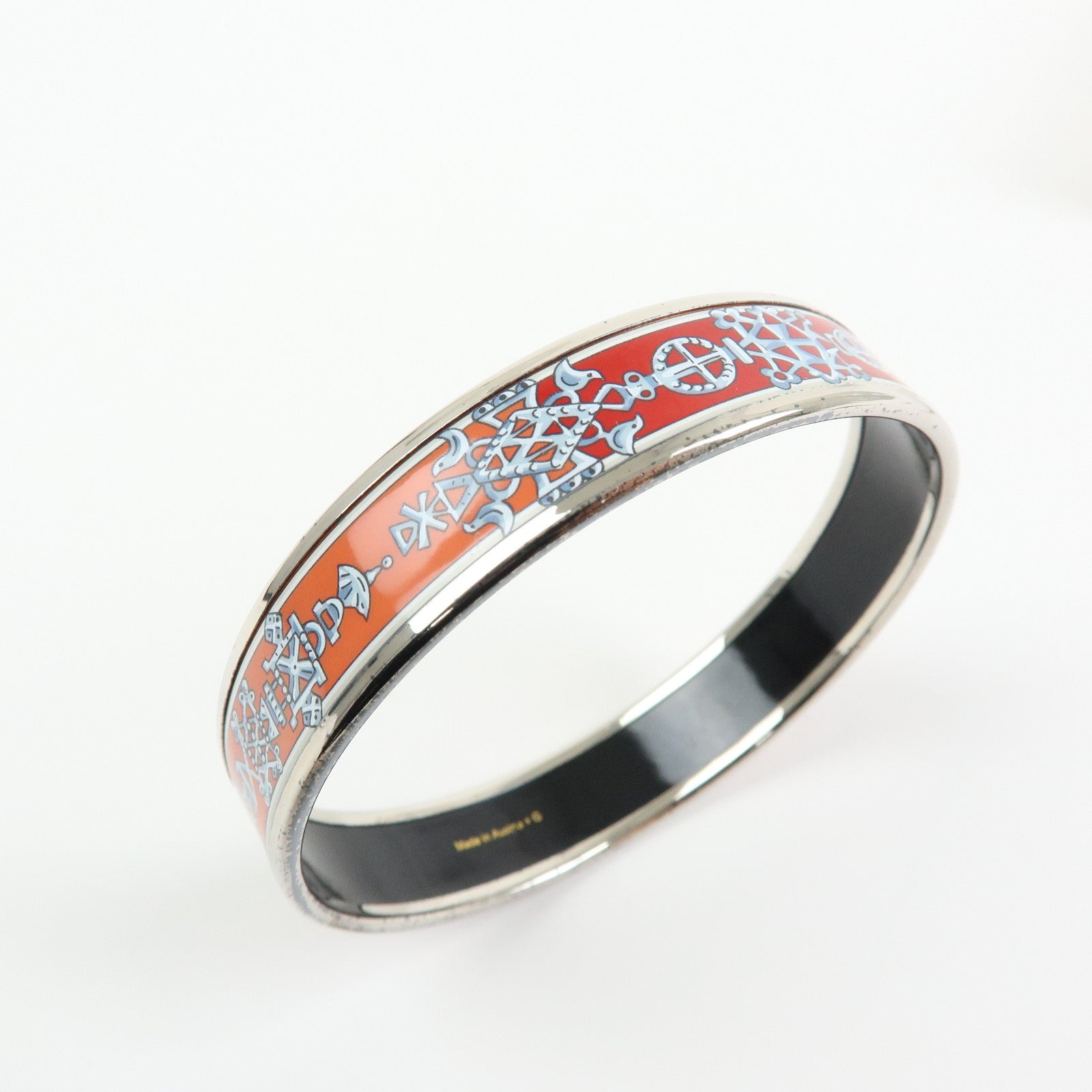 HERMES Email MM Bangle Plated Bracelet Red Silver