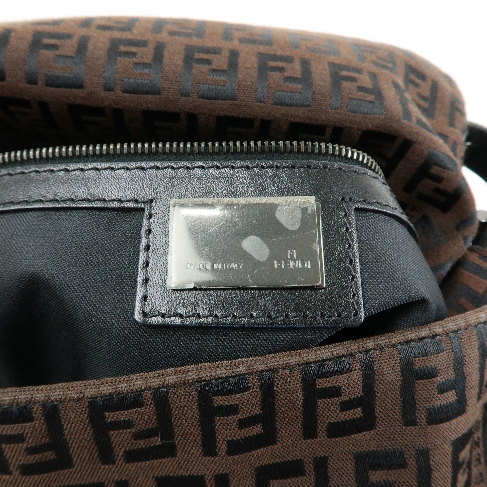FENDI Mamma Baguette Zucchino Canvas Leather Shoulder Bag 8BR001