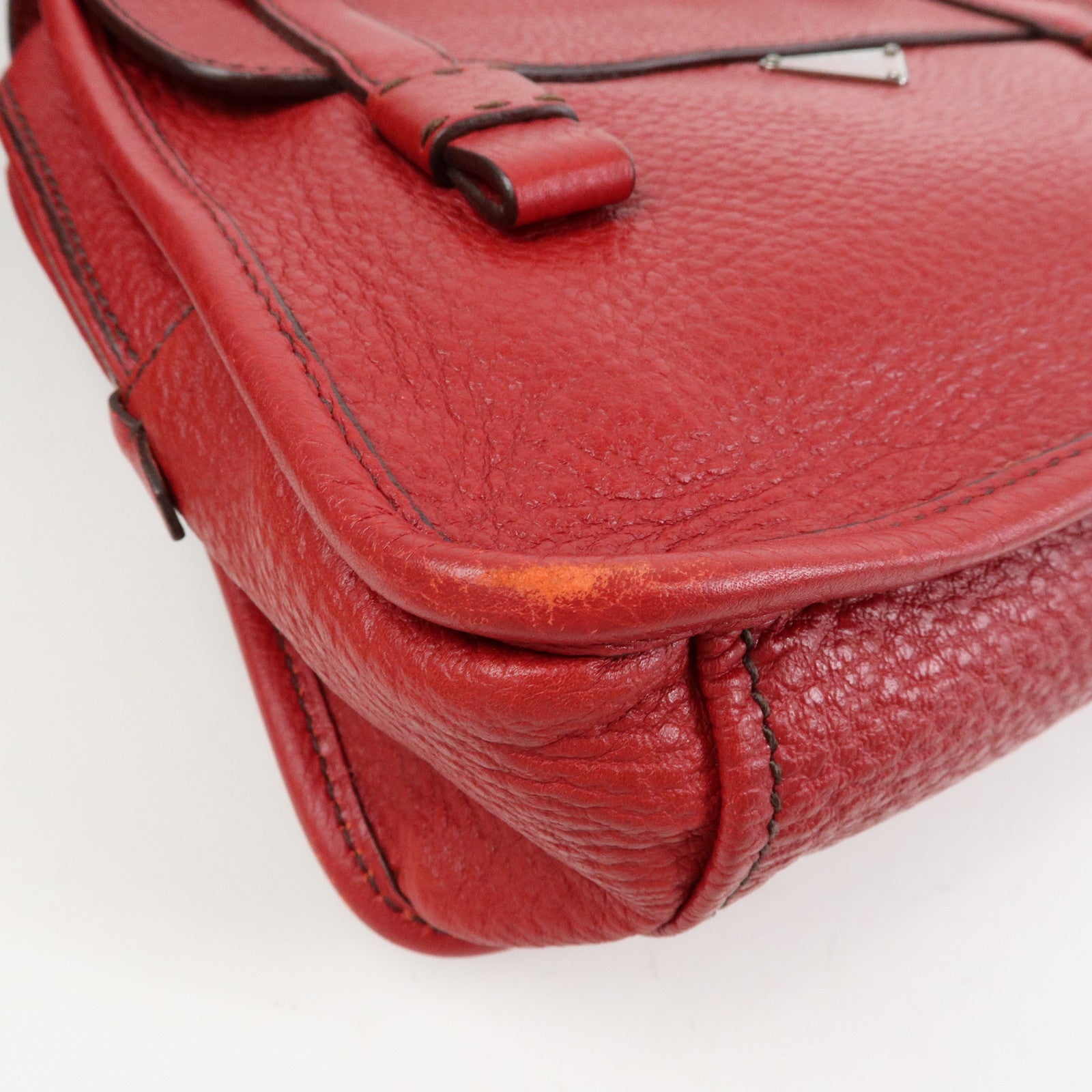 PRADA Triangle Logo Leather Shoulder Bag Satchel Bag Hand Bag Red