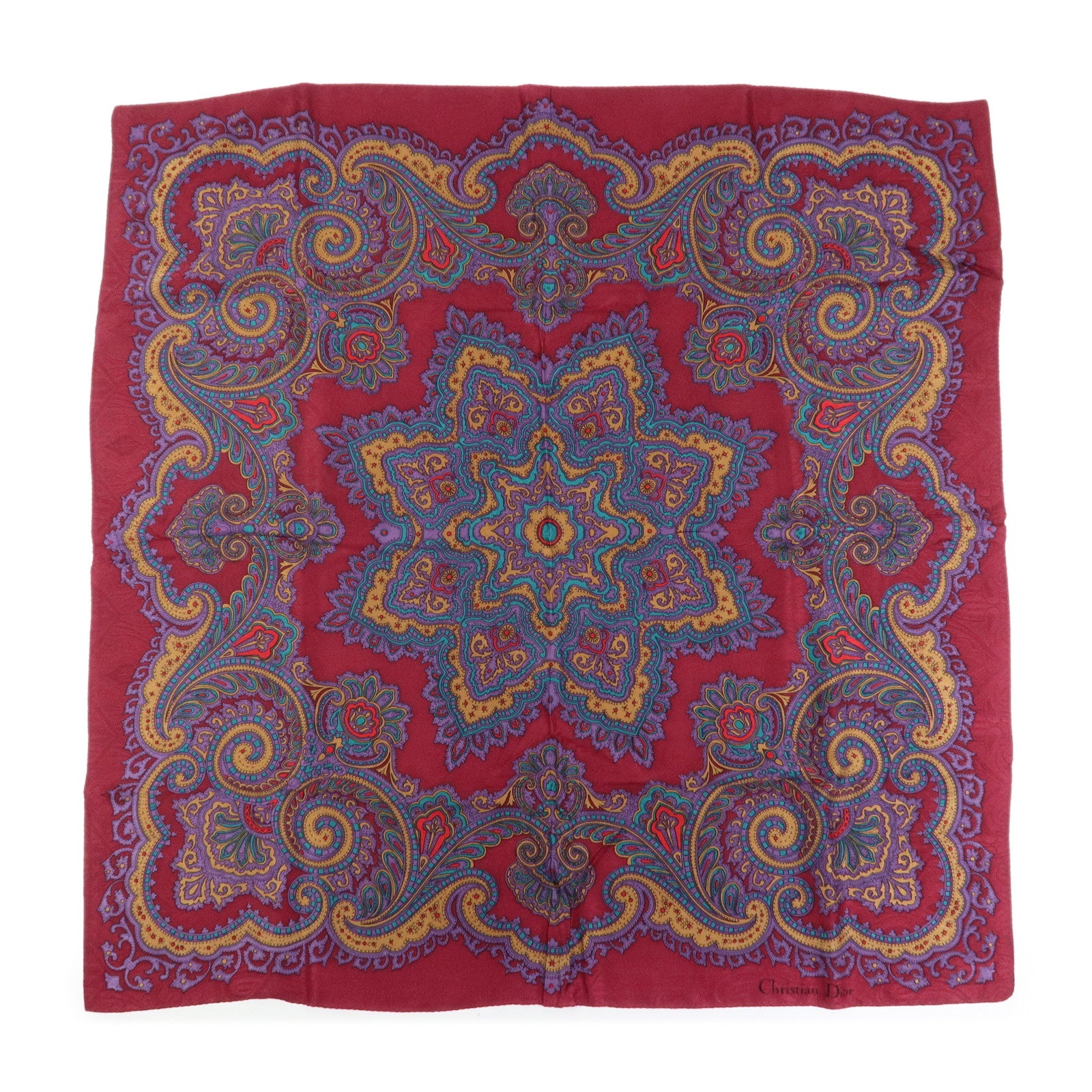 Christian Dior Silk 100% Scarf Paisley Pattern Bordeaux Purple