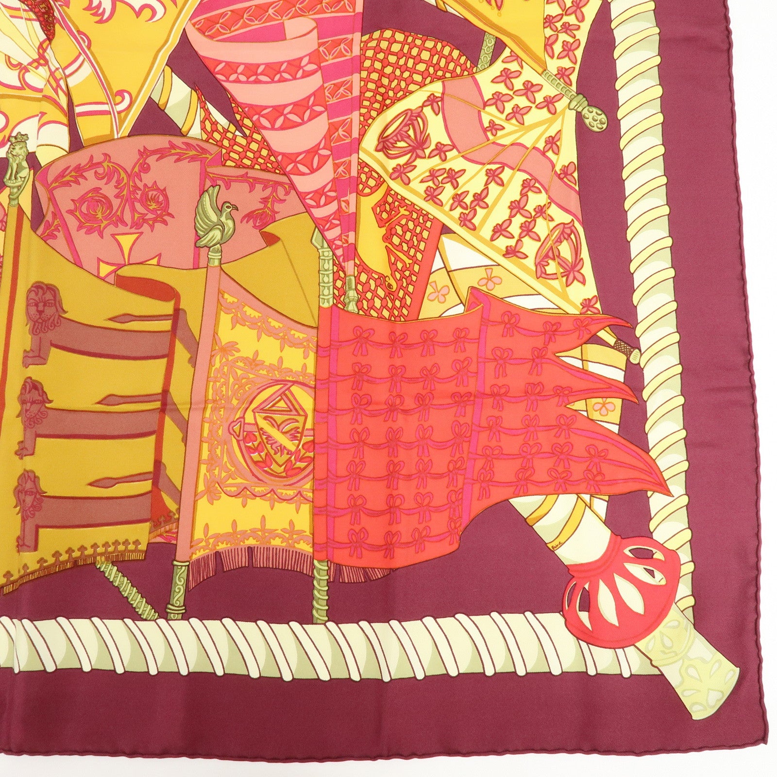 HERMES Carre 90 Set of 2 Silk 100% Scarf Bordeaux Beige