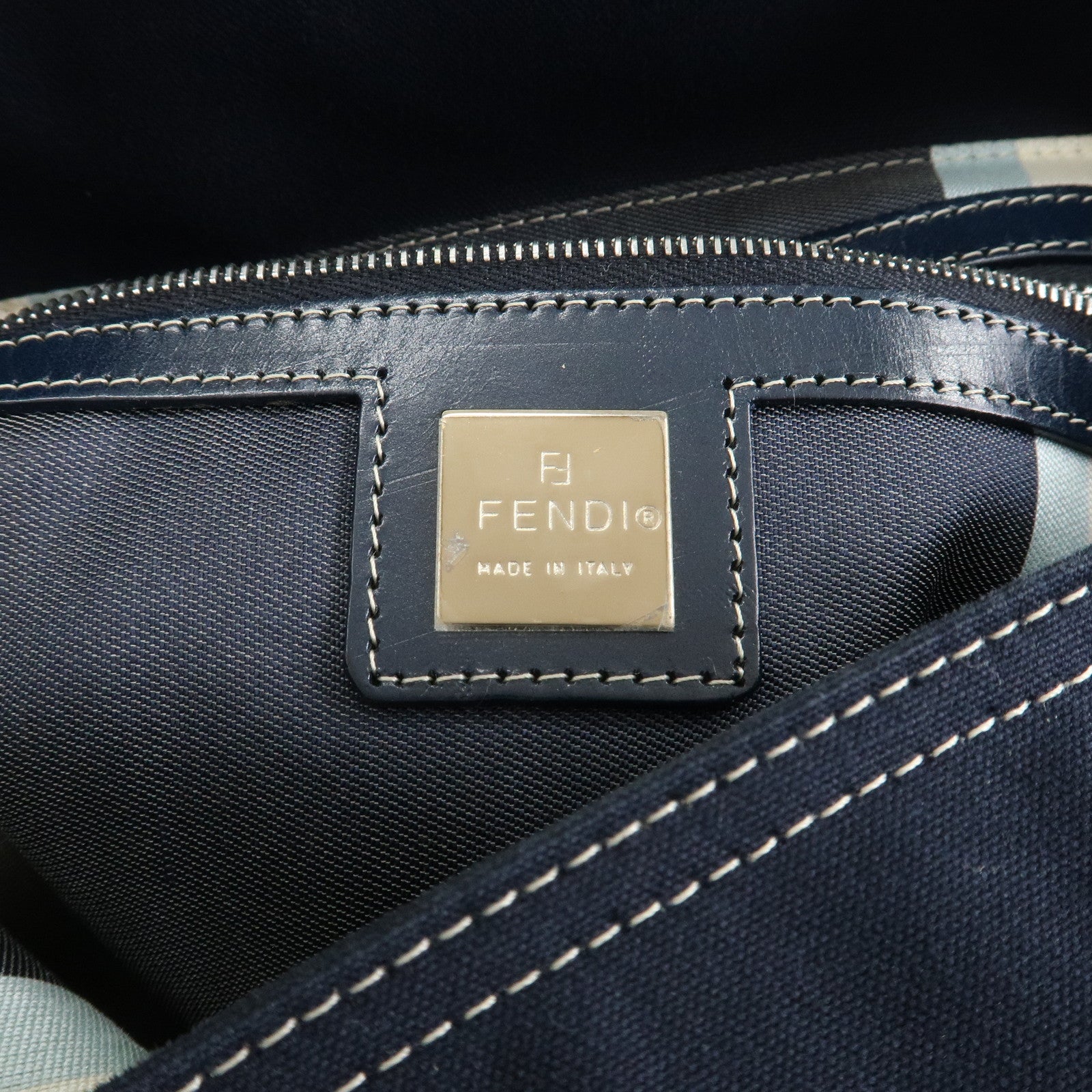 FENDI Mamma Baguette Canvas Shoulder Bag Hand Bag Navy 26325