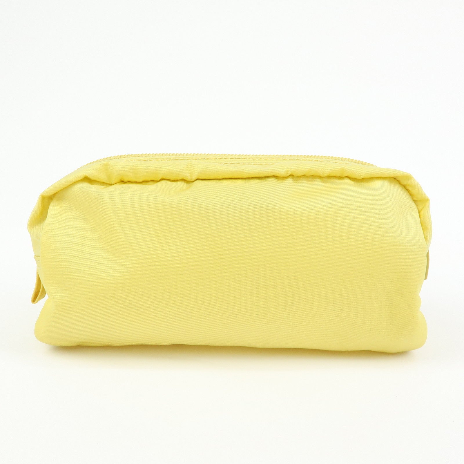 PRADA Triangle Logo Nylon Saffiano Leather Cosmetic Pouch Yellow