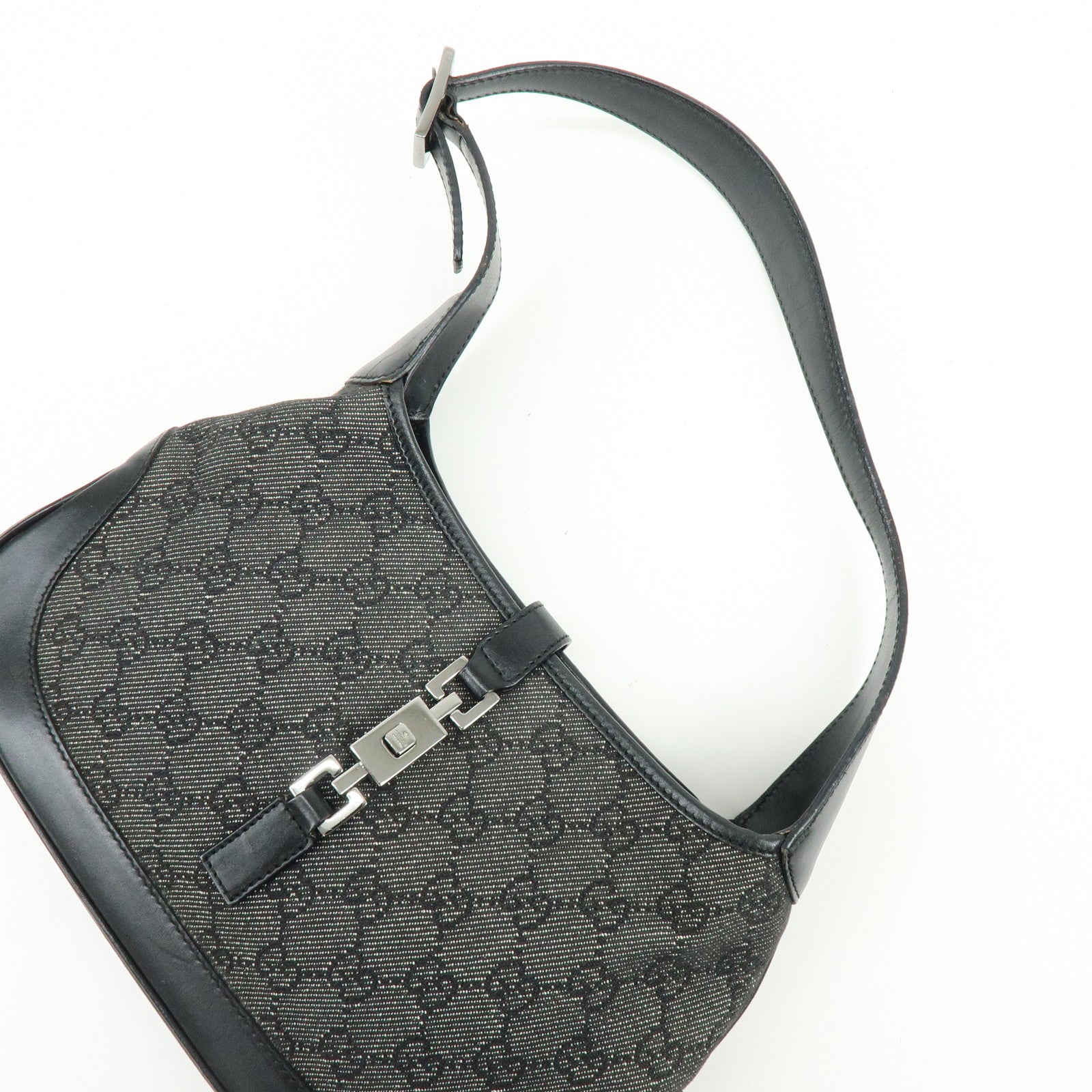 GUCCI Jackie GG Canvas Leather Shoulder Bag Hand Bag Black 01147