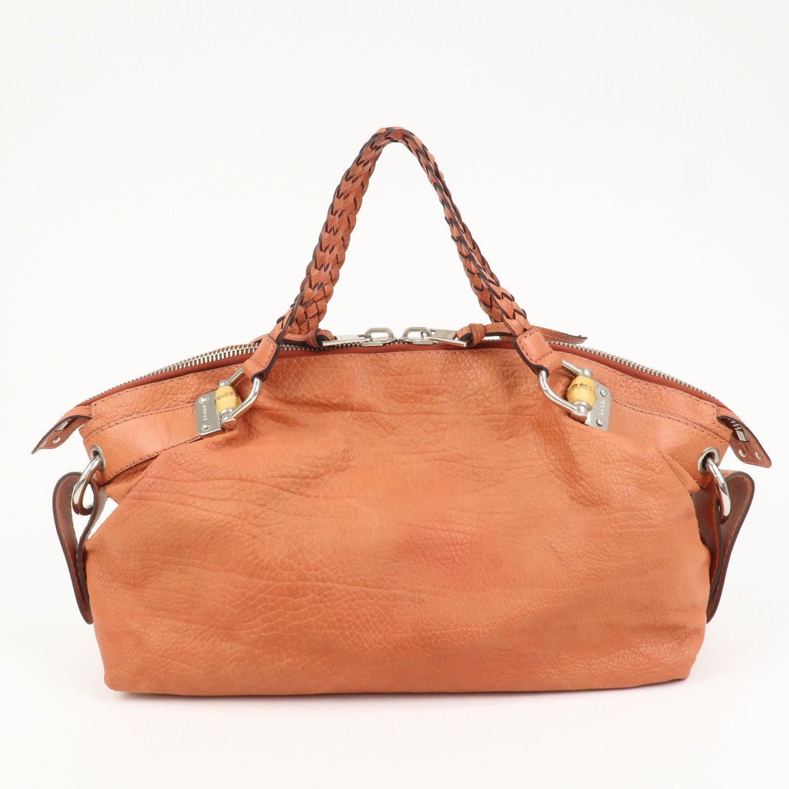 GUCCI Bamboo Leather Boston Bag Shoulder Bag Coral 232959