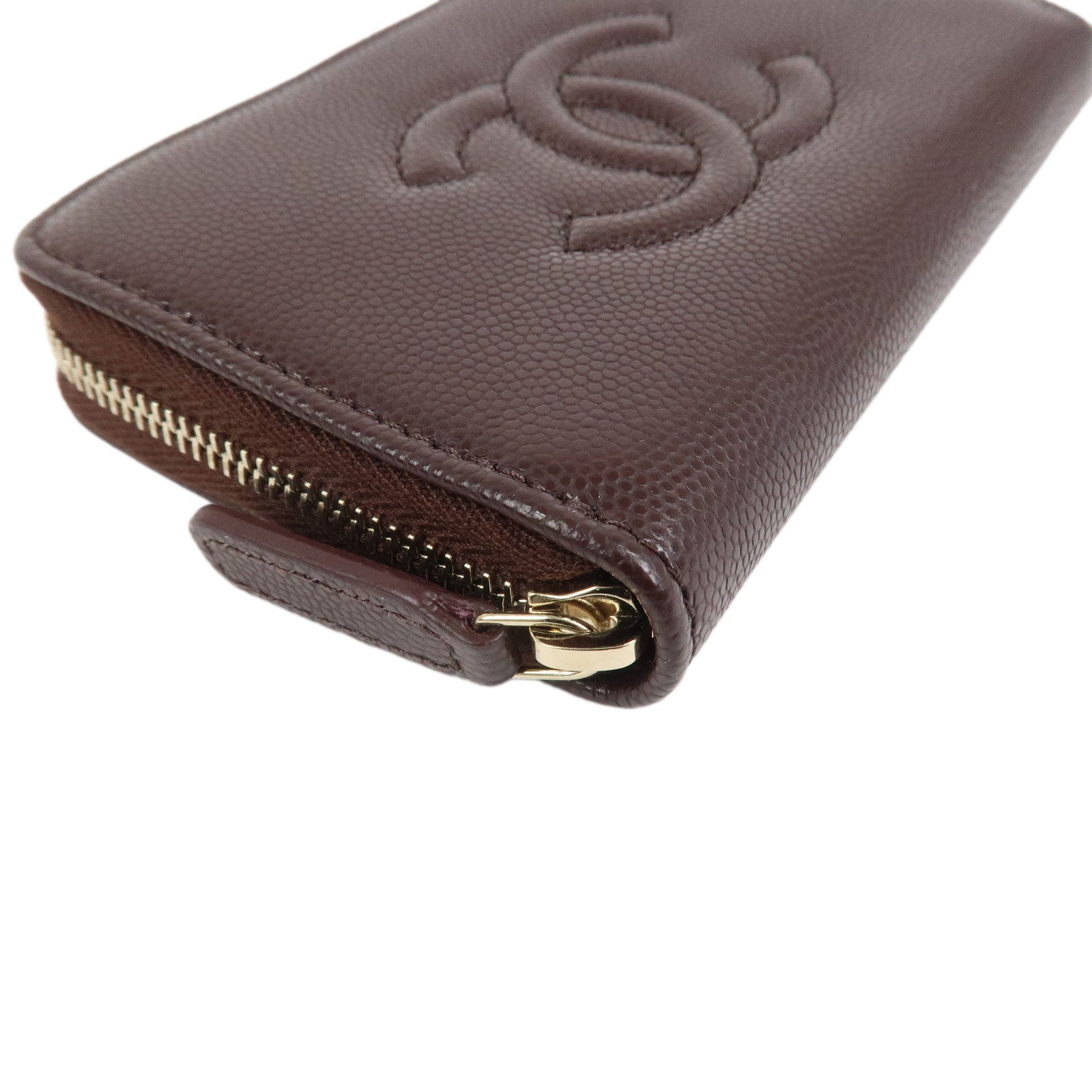 CHANEL COCO Mark Caviarskin Compact Zippy Wallet Brown