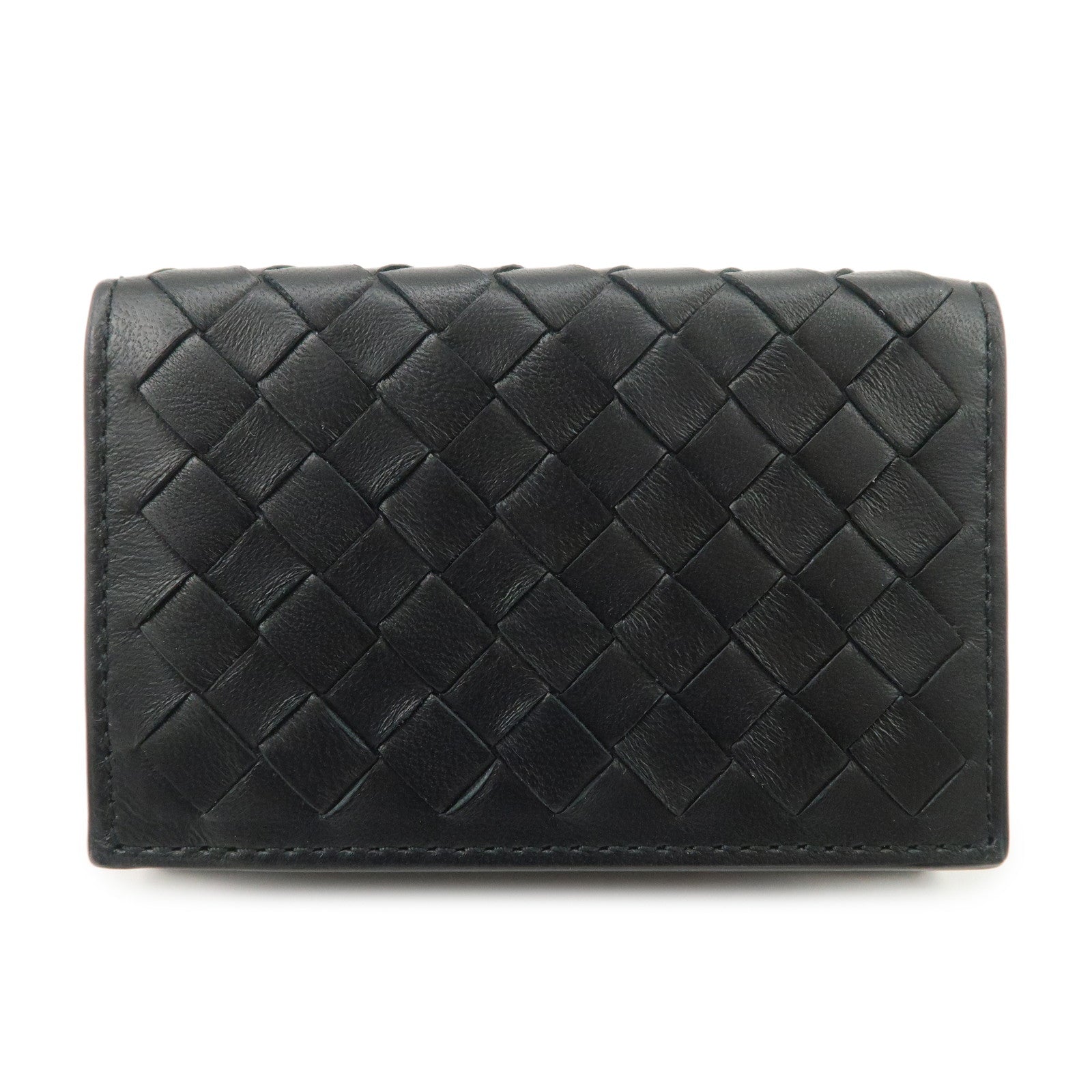 Bottega Veneta  Intrecciato Leather Tri-fold Compact Wallet Black