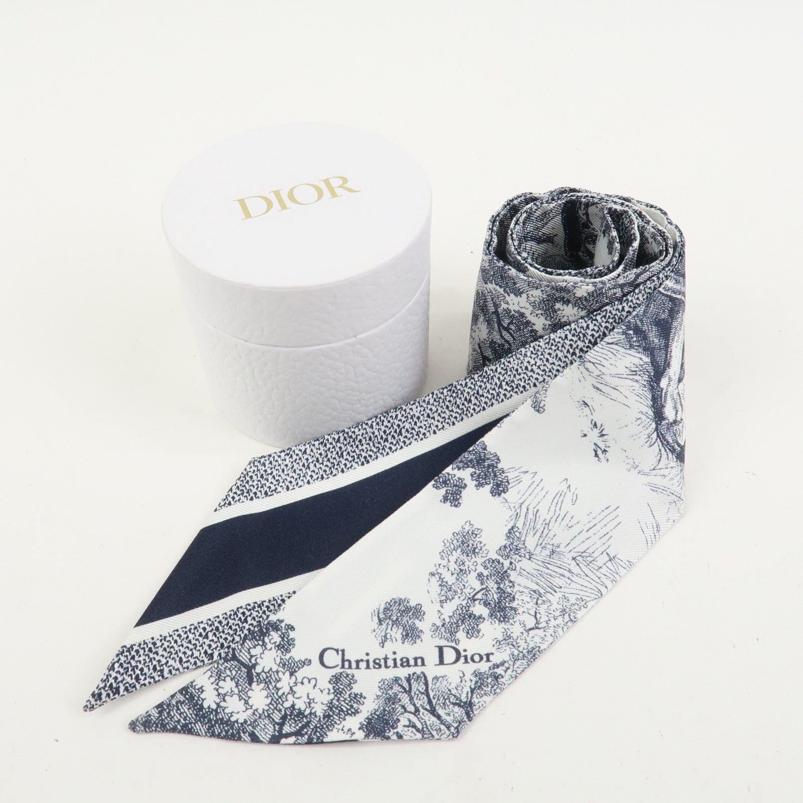 Christian Dior Mitzah Animal Motif Silk 100% Scarf White Navy