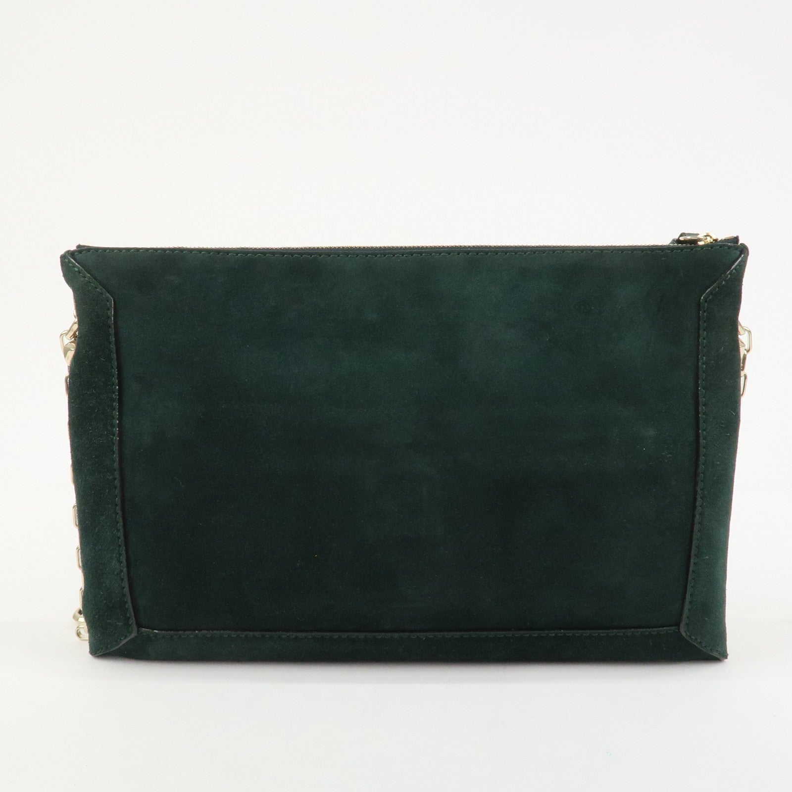 JIMMY CHOO VARENNE Suede Leather Chain Shoulder Bag Dark Green