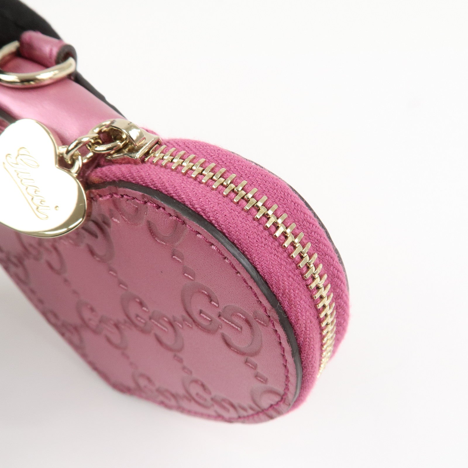 GUCCI Lovely Heart Guccissima Leather Coin Case MetallicPink 152615