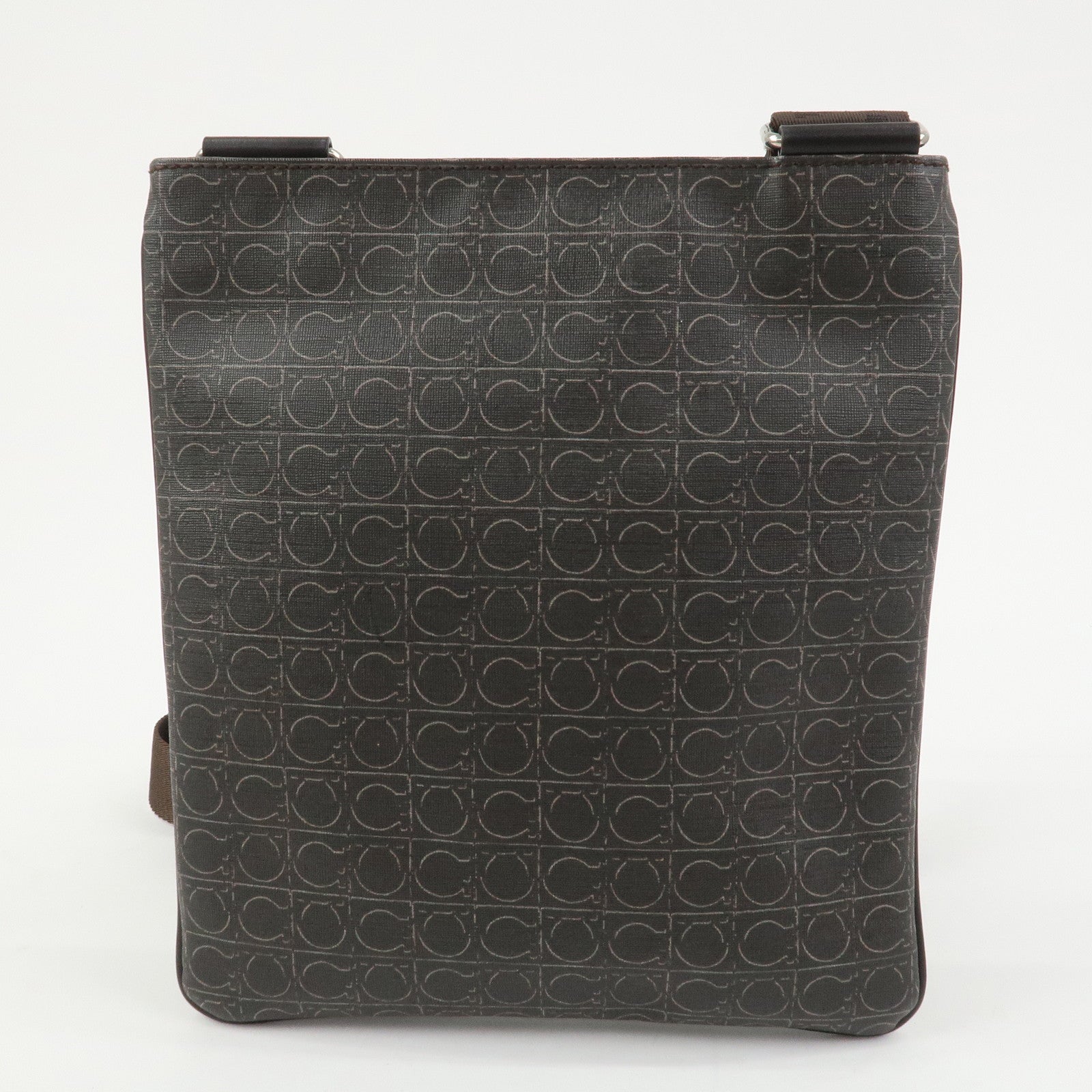 Ferragamo Gancini PVC Leather Shoulder Bag Crossbody Bag Brown