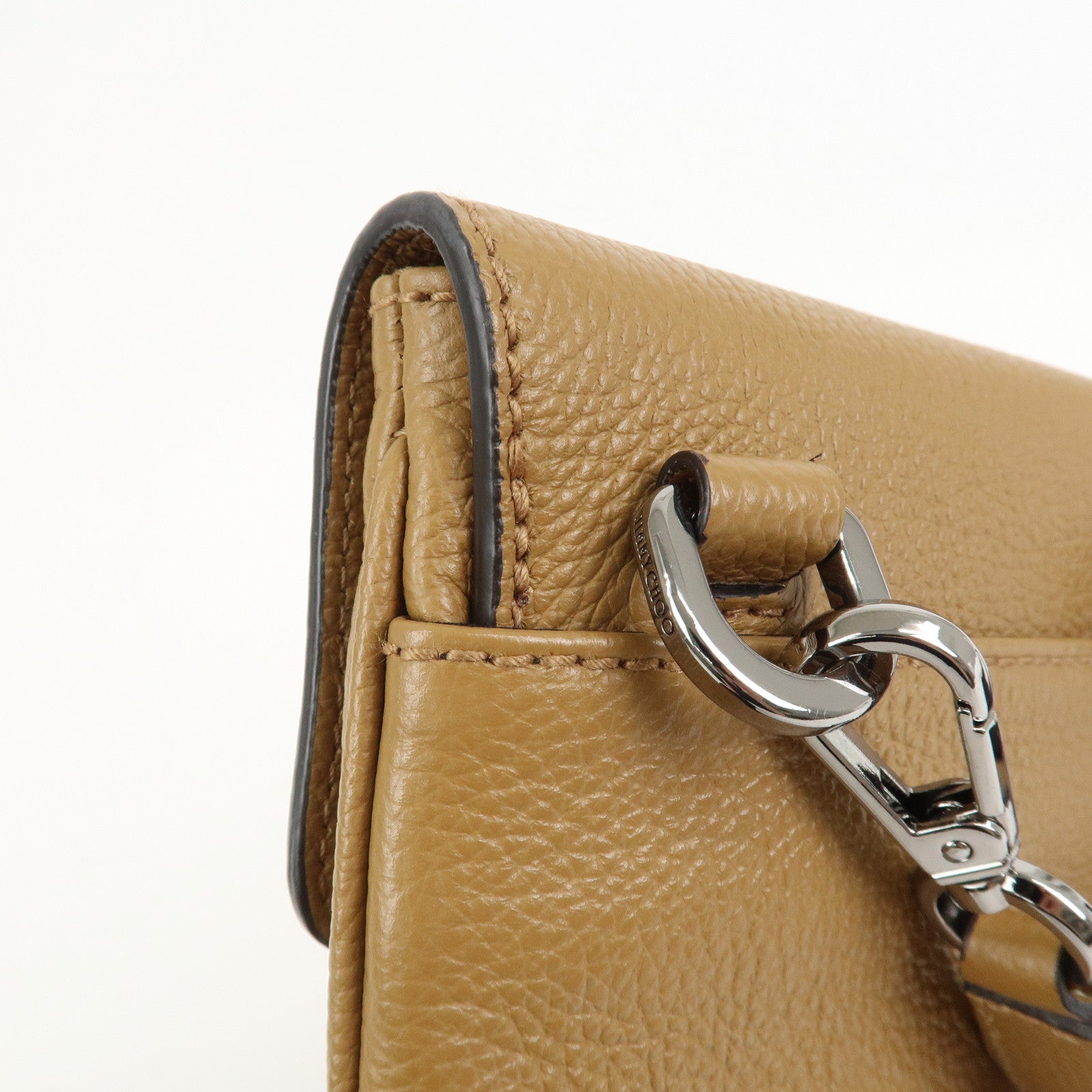 JIMMY CHOO Leather KIMI MESSANGER Studs Shoulder Bag Brown