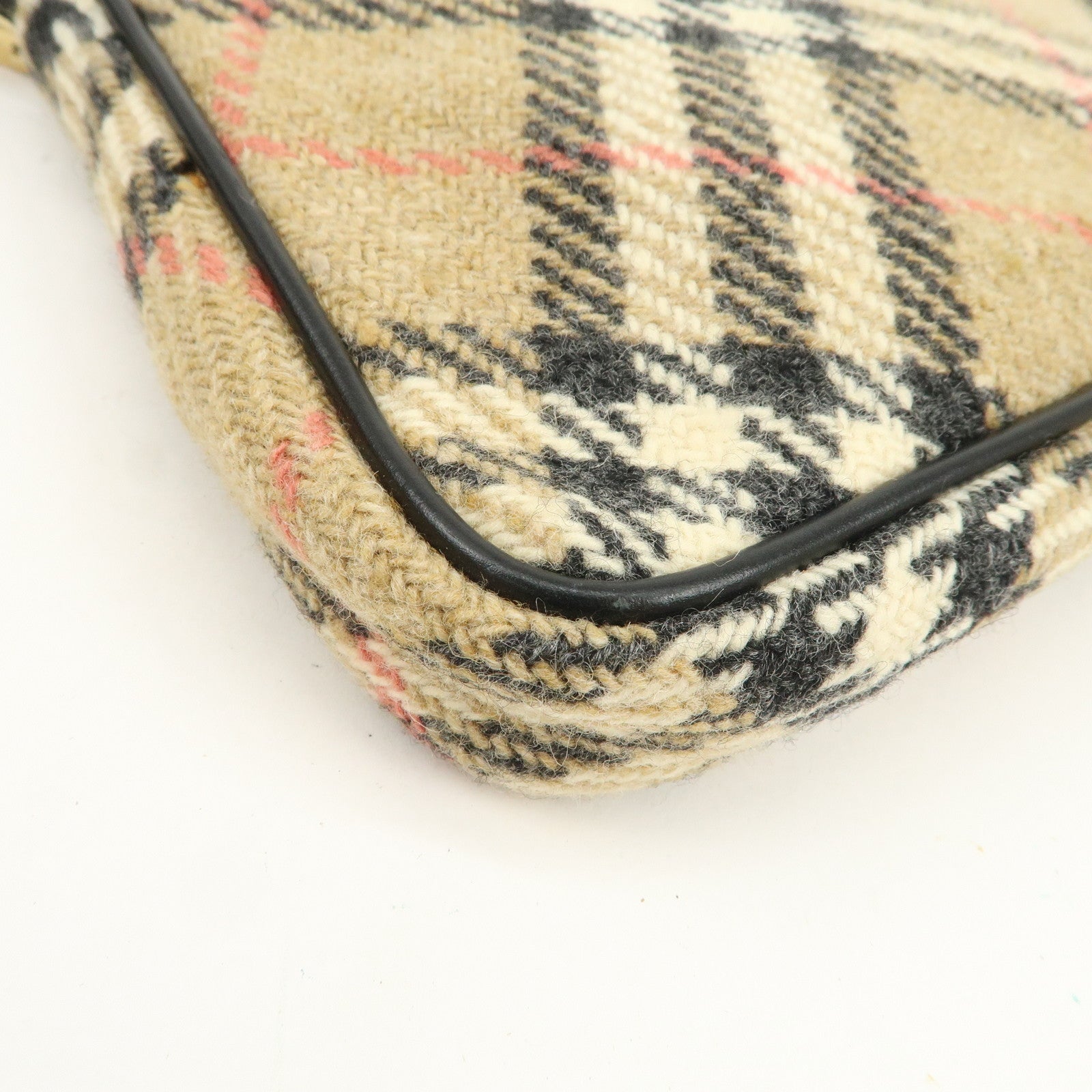 BURBERRY Nova Plaid Wool Leather Shoulder Bag Hand Bag Beige Black