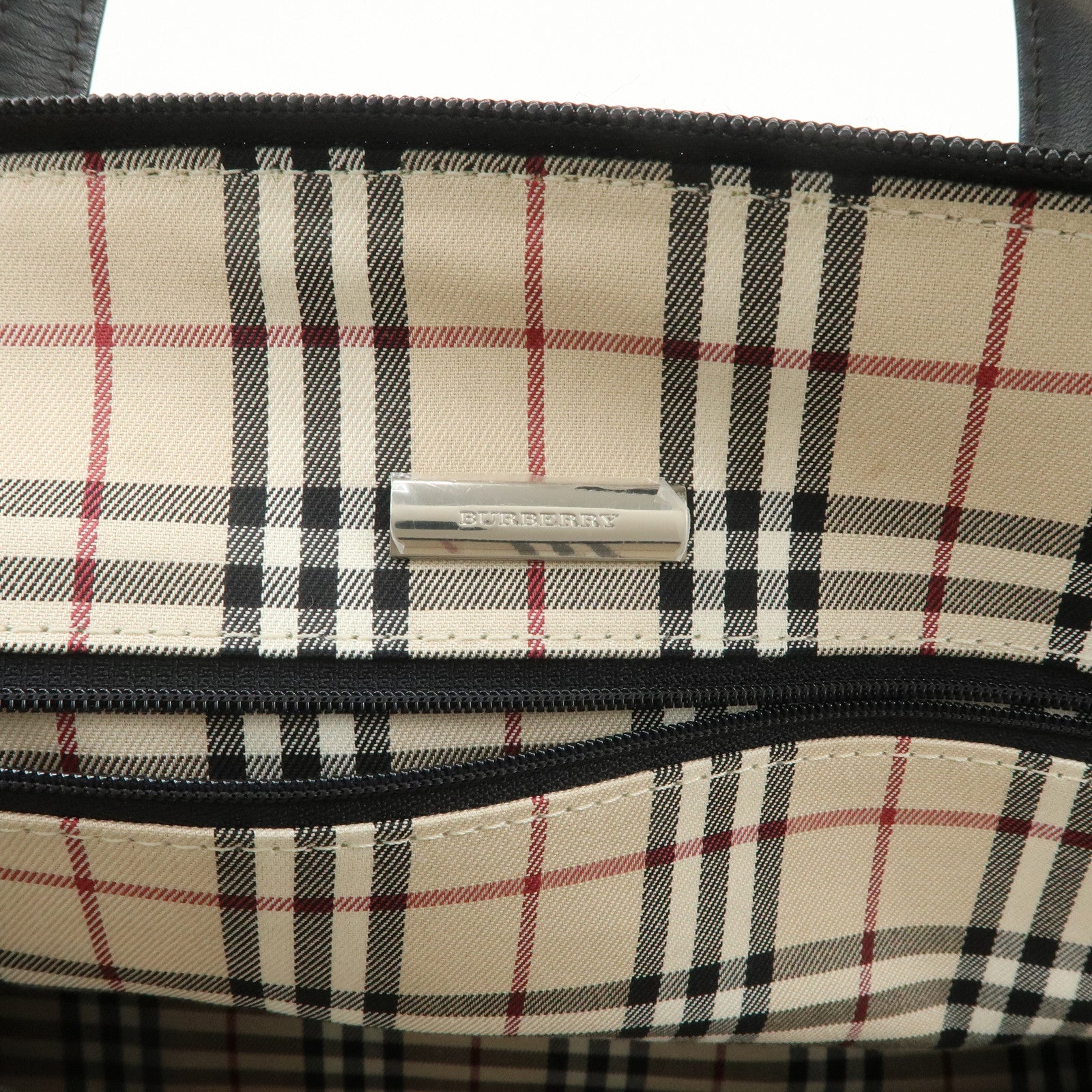 BURBERRY Logo Leather Hand Bag Black