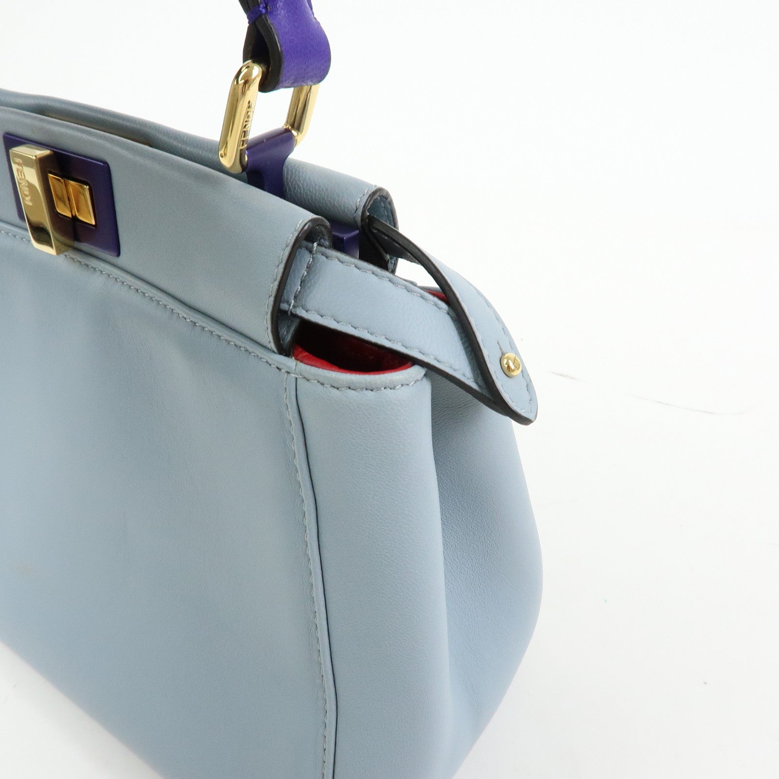 FENDI Peekaboo Mini Leather 2Way Shoulder Bag Hand Bag Blue 8BN244