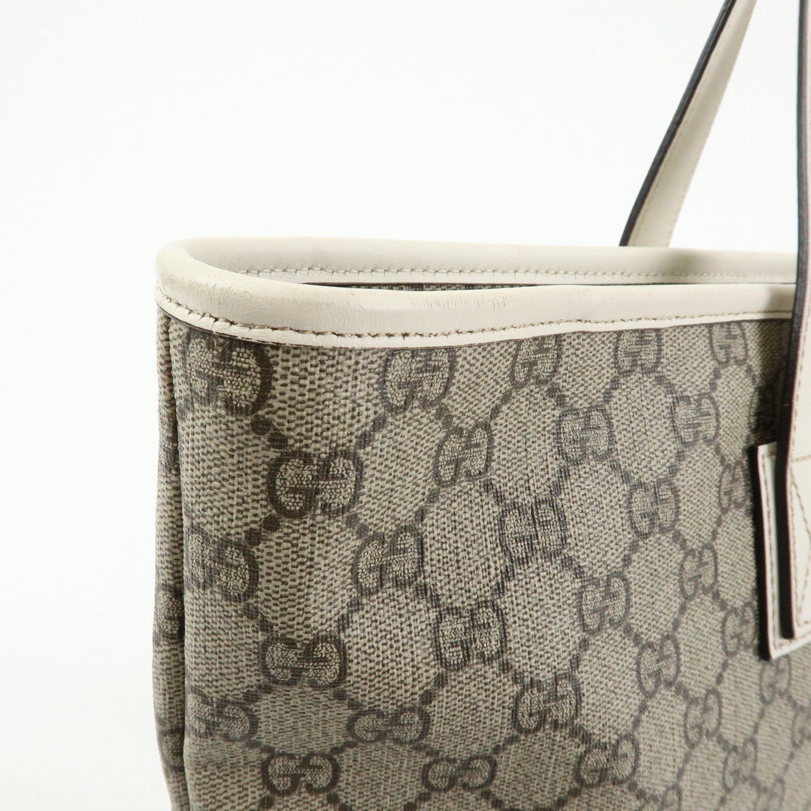 GUCCI GG Supreme Leather Tote Bag Shoulder Bag Beige White 211137