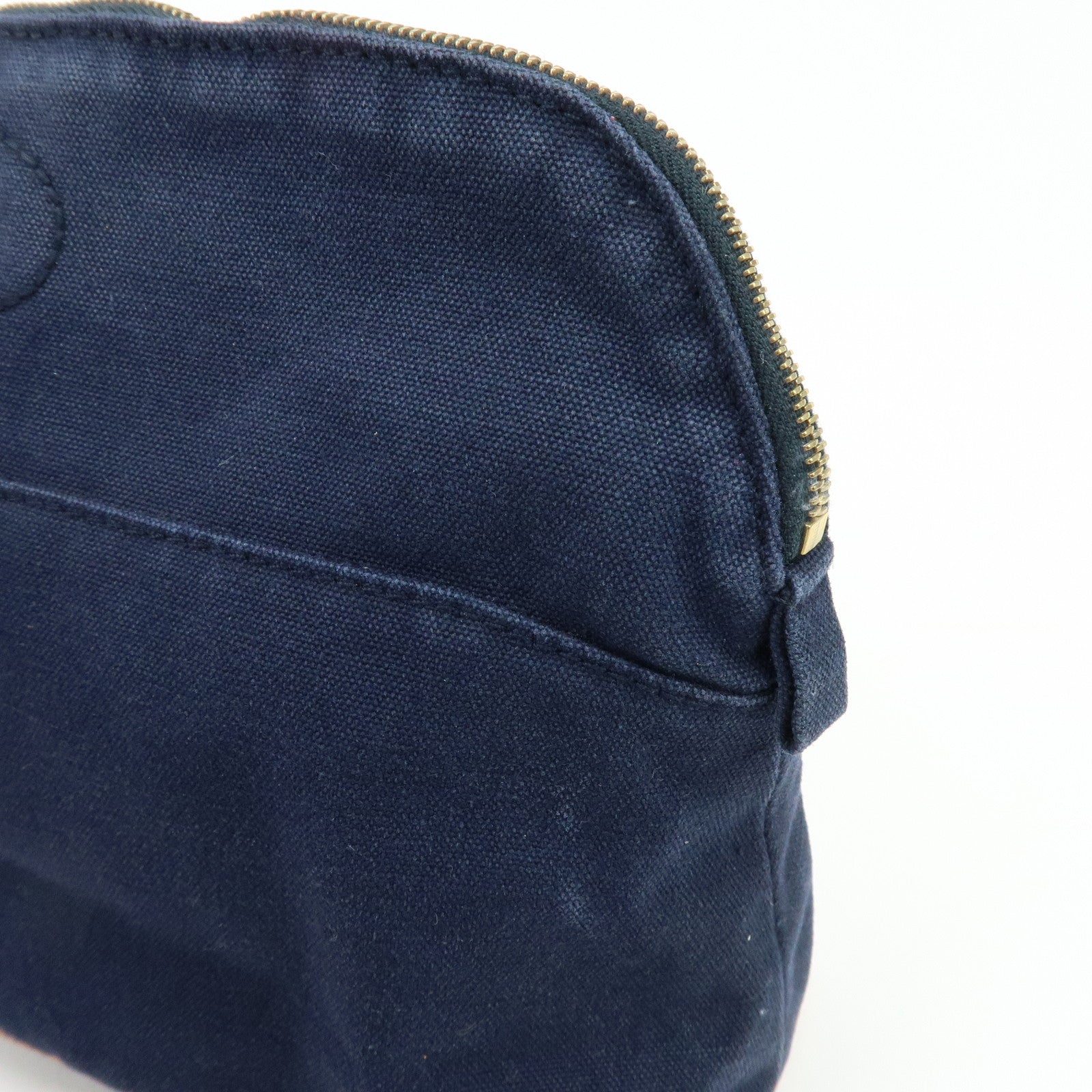 HERMES Bolide Set of 2 Cotton Leather Pouch Cosmetic Case Navy Pink