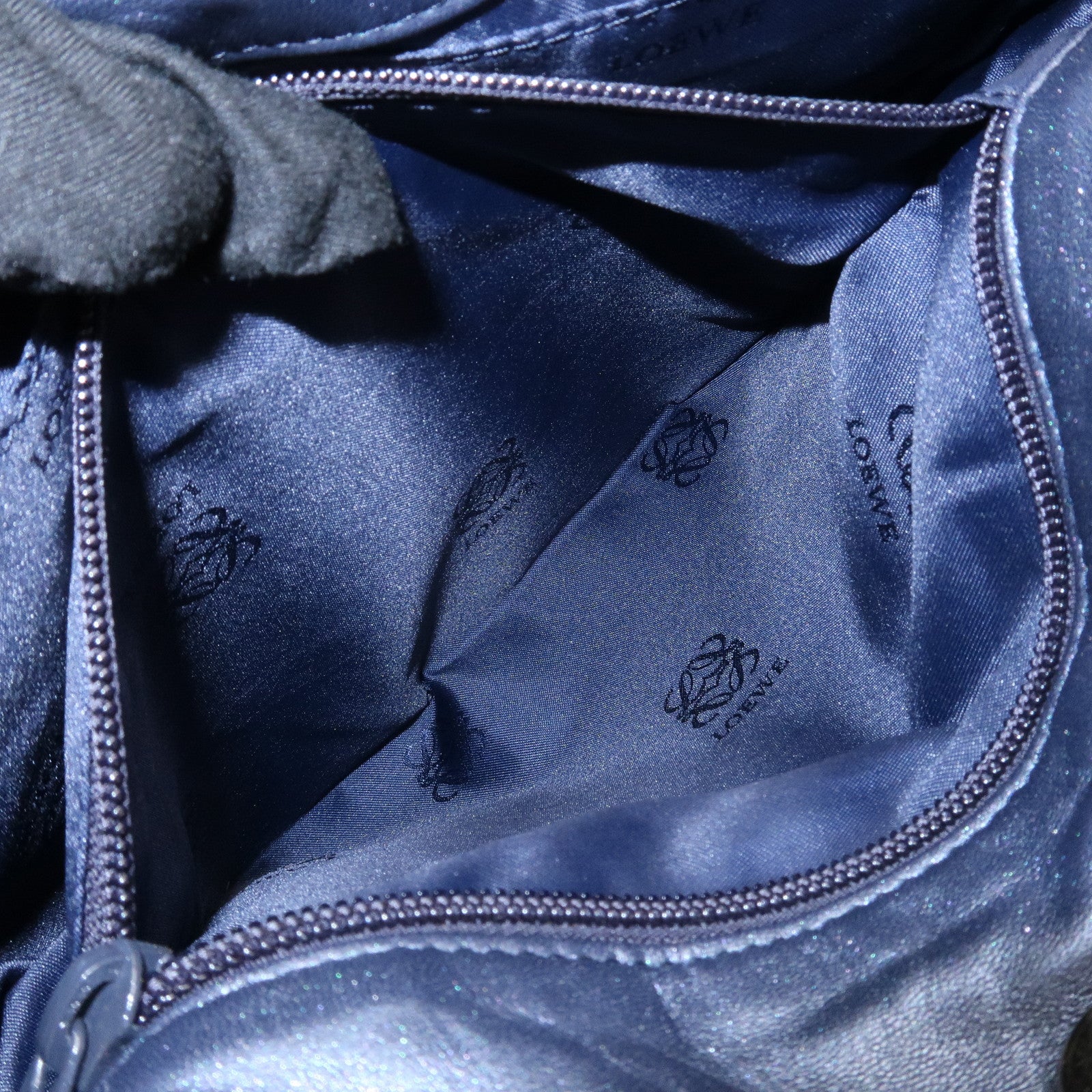 LOEWE Anagram Leather Shoulder Bag Hand Bag Metallic Blue