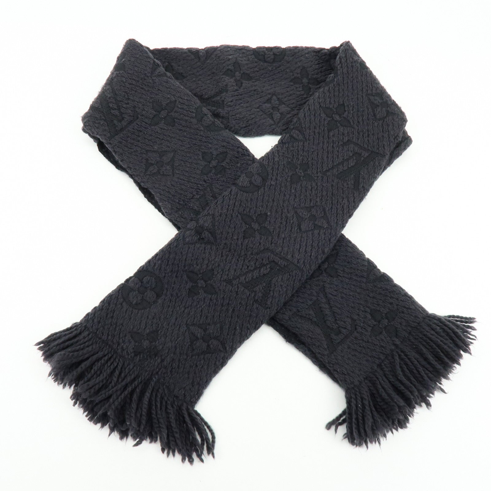 Louis Vuitton Echarpe Logomania Wool Silk Scarf Black M72431