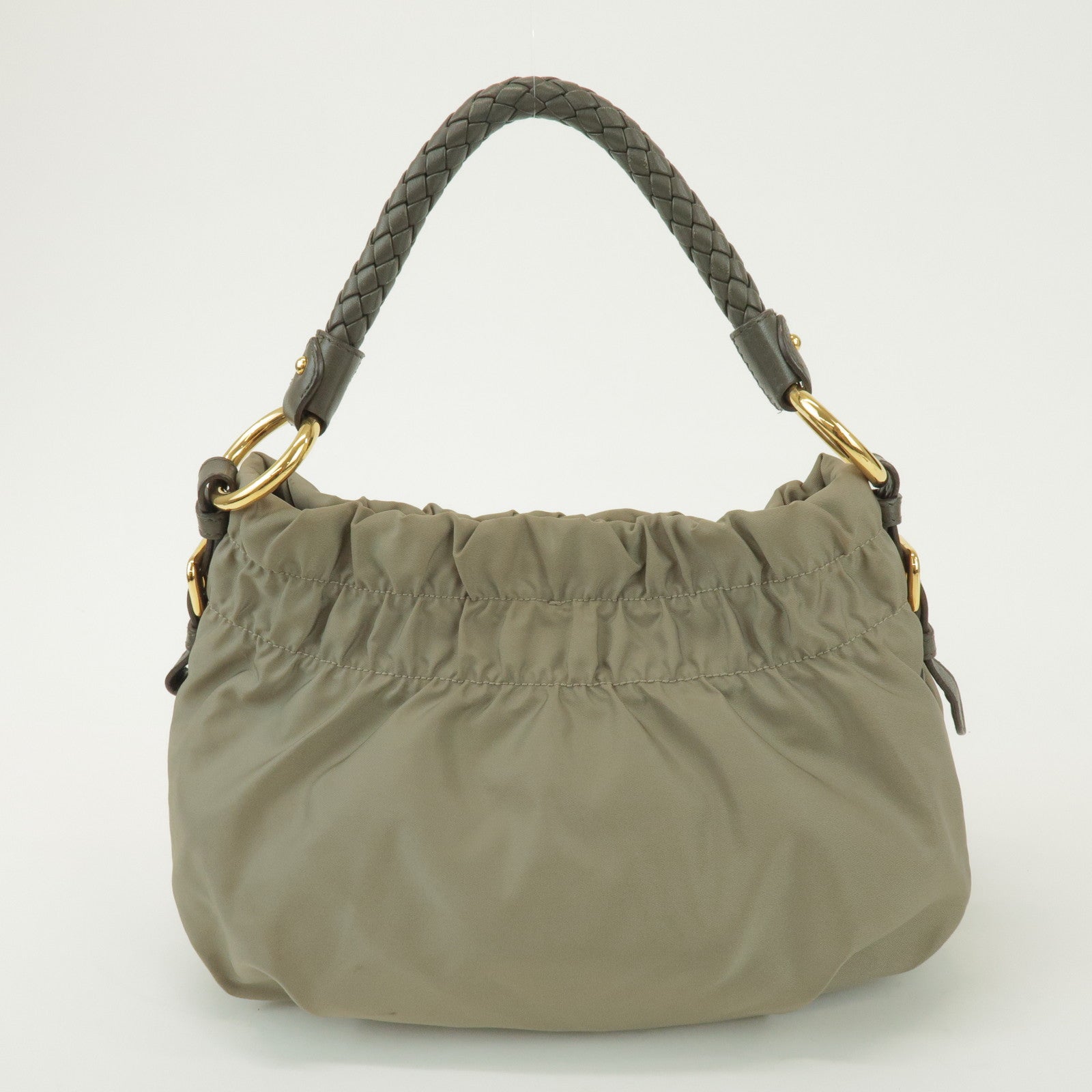 PRADA Gathered Ribbon Nylon Shoulder Bag Hand Bag Khaki BR4237