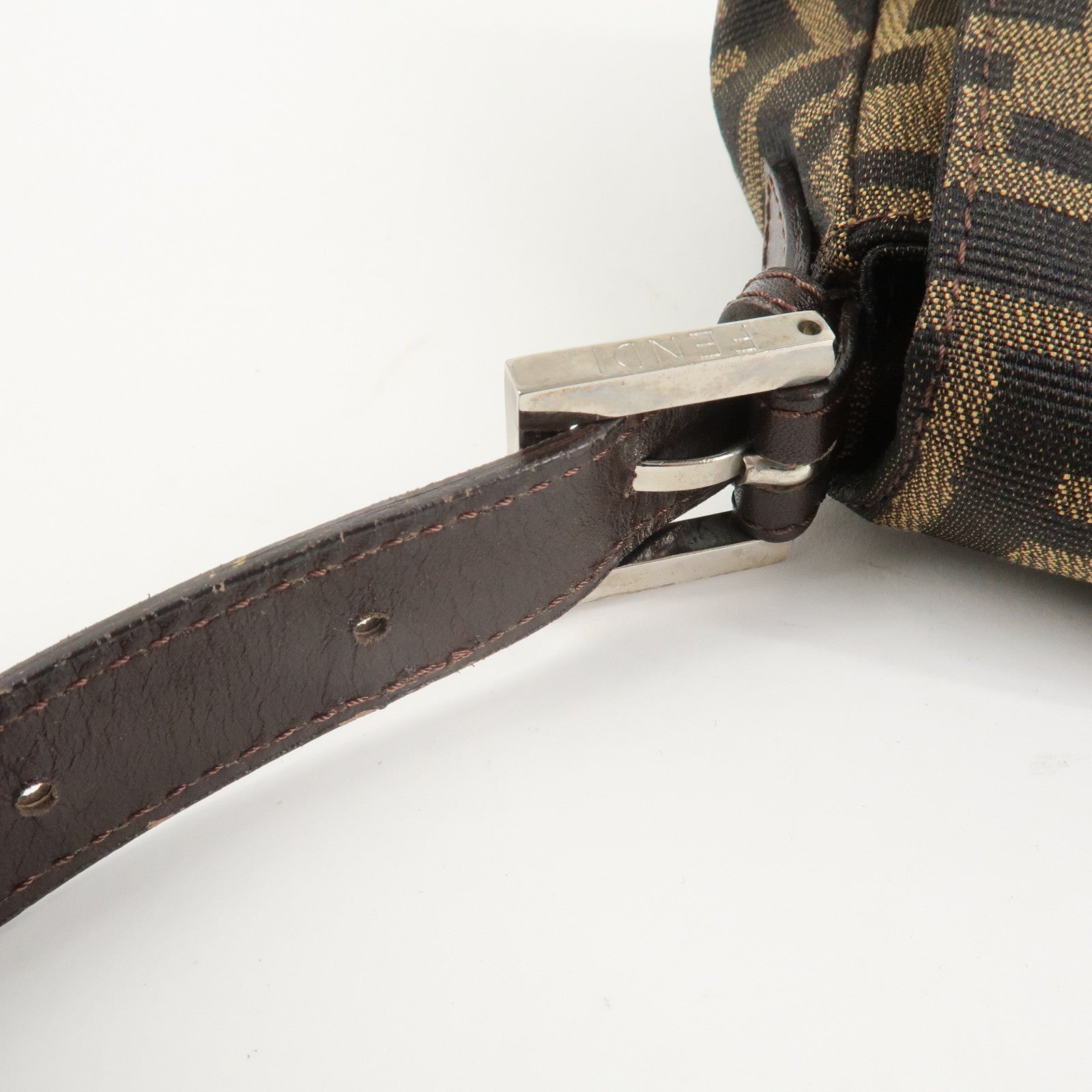 FENDI Zucca Mamma Baguette Canvas Shoulder Bag Brown Black 26325