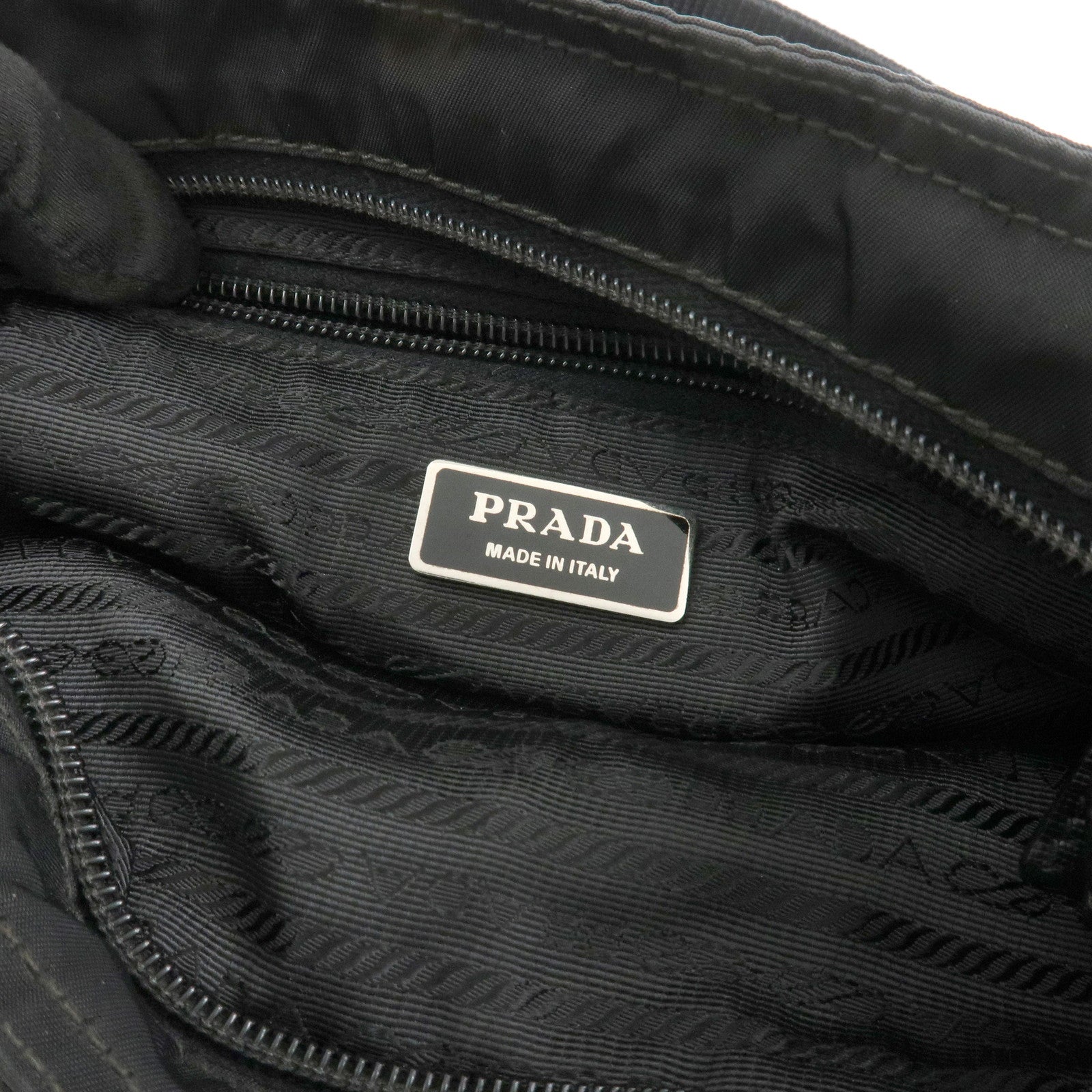PRADA Triangle Logo Nylon Saffiano Leather Shoulder Bag VA0340