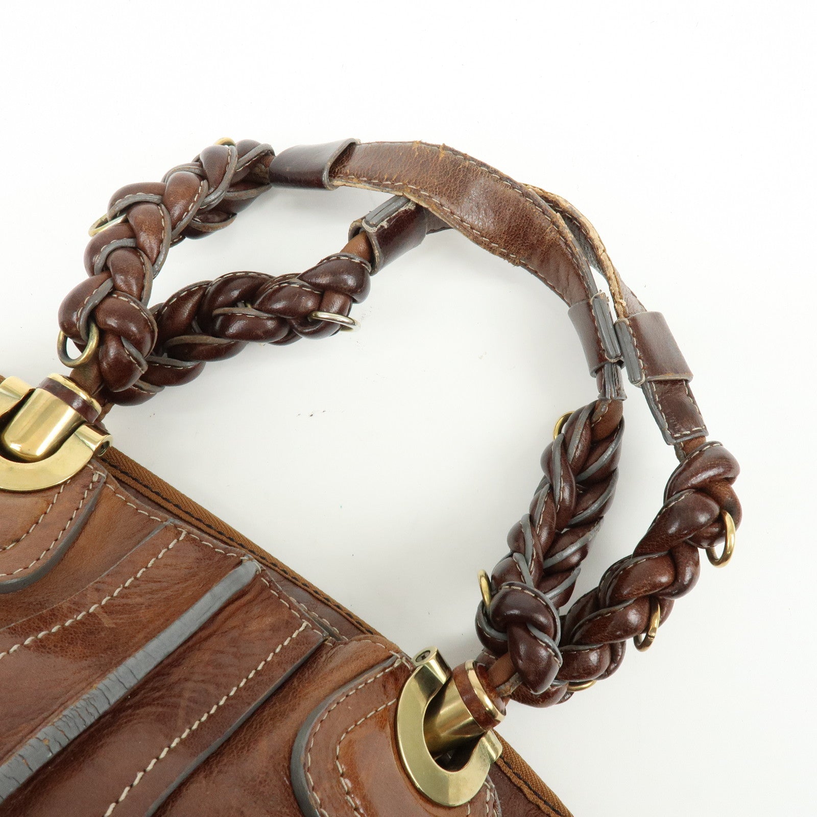Chloe Eloise Leather Hand Bag Shoulder Bag Braided Handle Brown