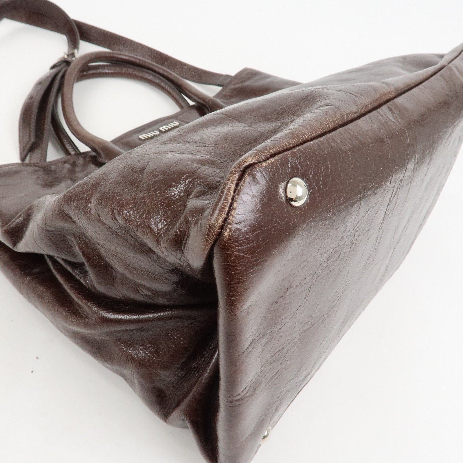 MIU MIU Leather 2Way Shoulder Bag Hand Bag Tote Bag Brown RN1028