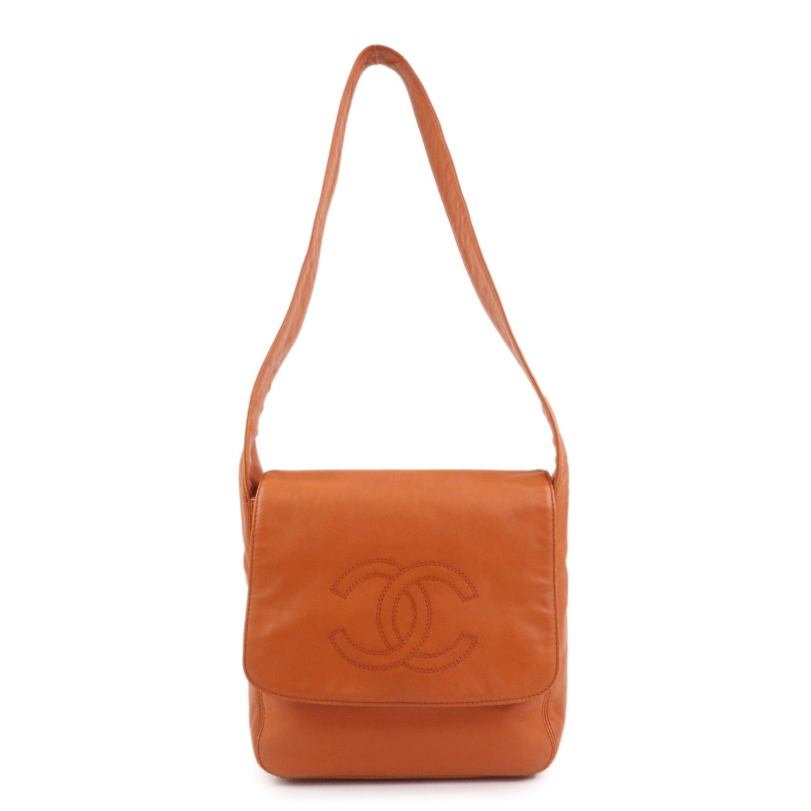 CHANEL COCO Mark Lamb Skin Shoulder Bag Orange