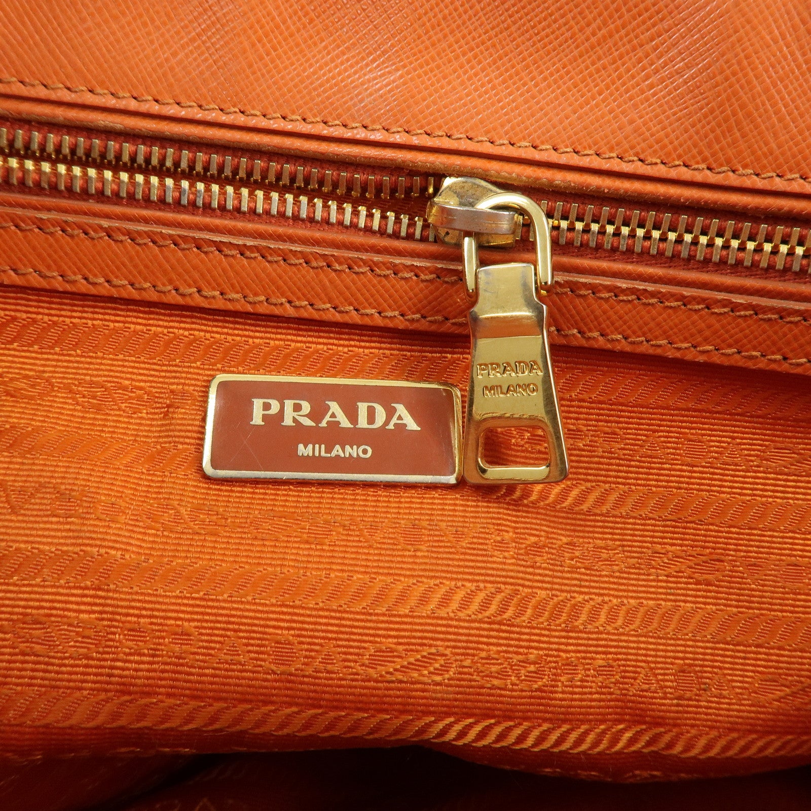 PRADA Triangle Logo Leather 2Way Hand Bag Orange 1BA863 Used