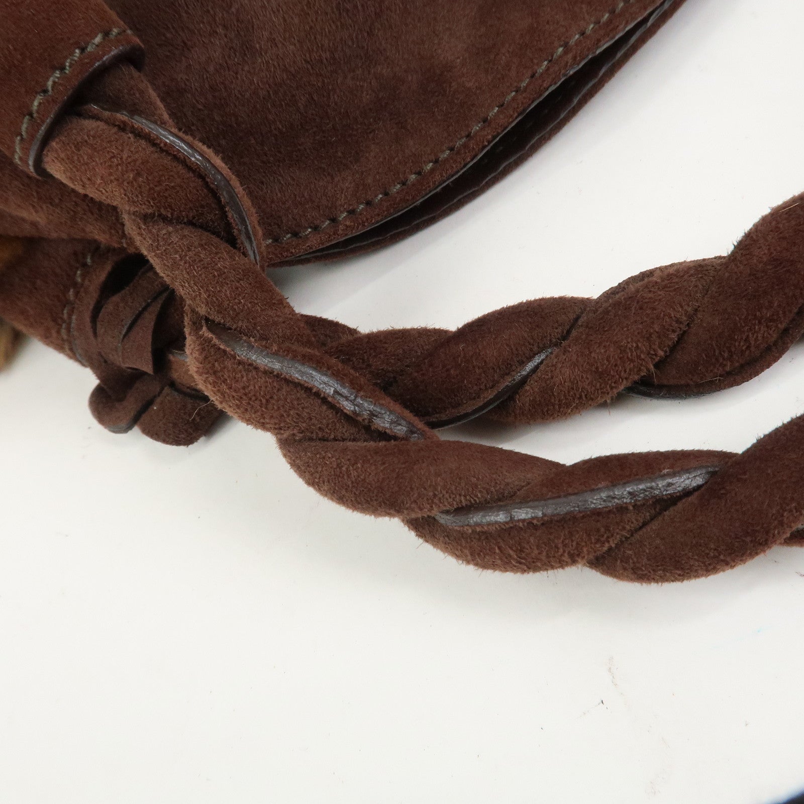 Ferragamo Gancini Suede Fur Hand Bag Brown BW-21 B372