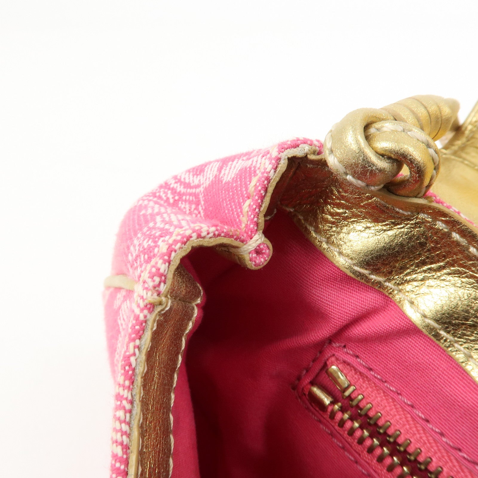 CELINE Triomphe Leather Canvas Shoulder Bag Hand Bag Pink Gold