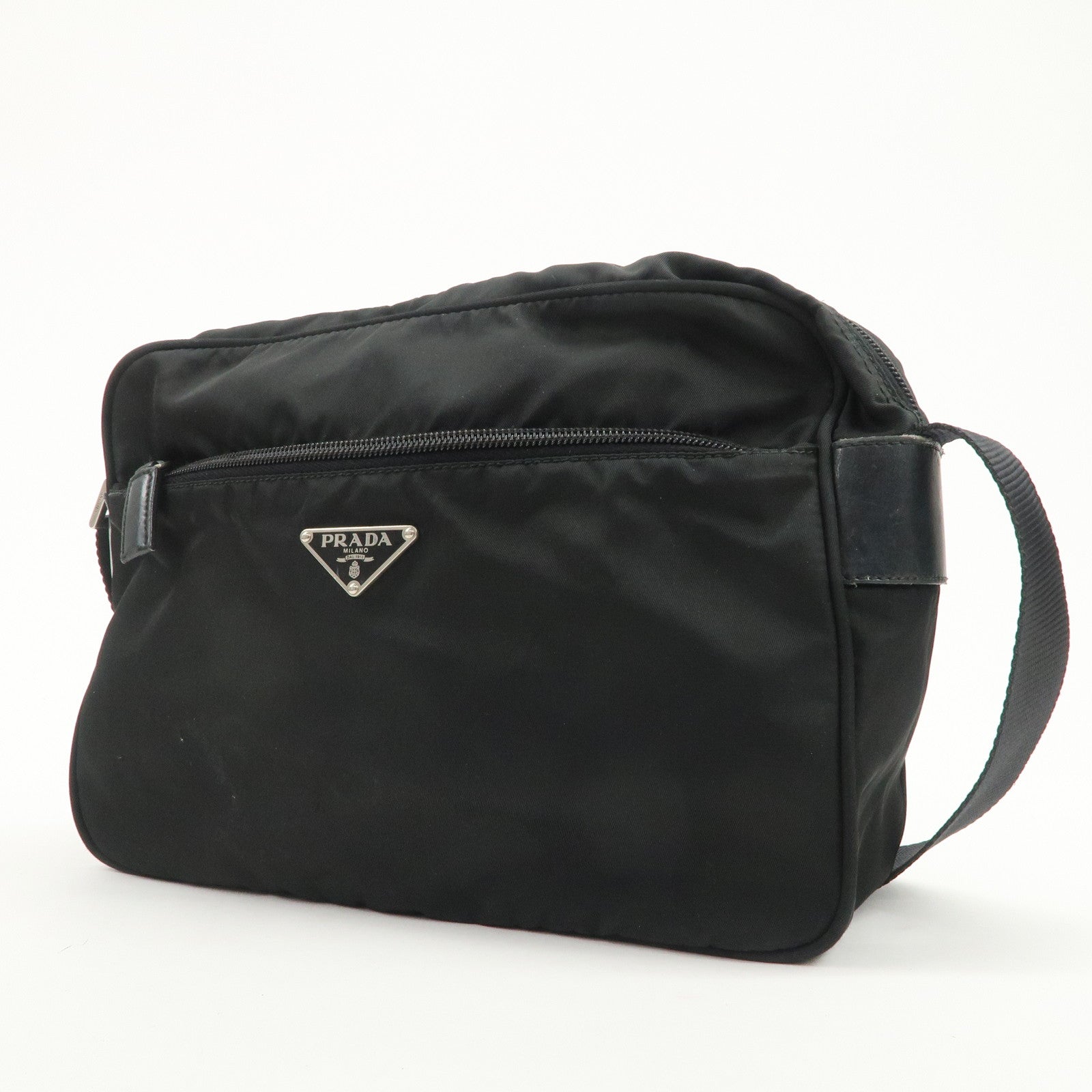 PRADA Triangle Logo Nylon Shoulder Bag Crossbody Bag Black BT0166