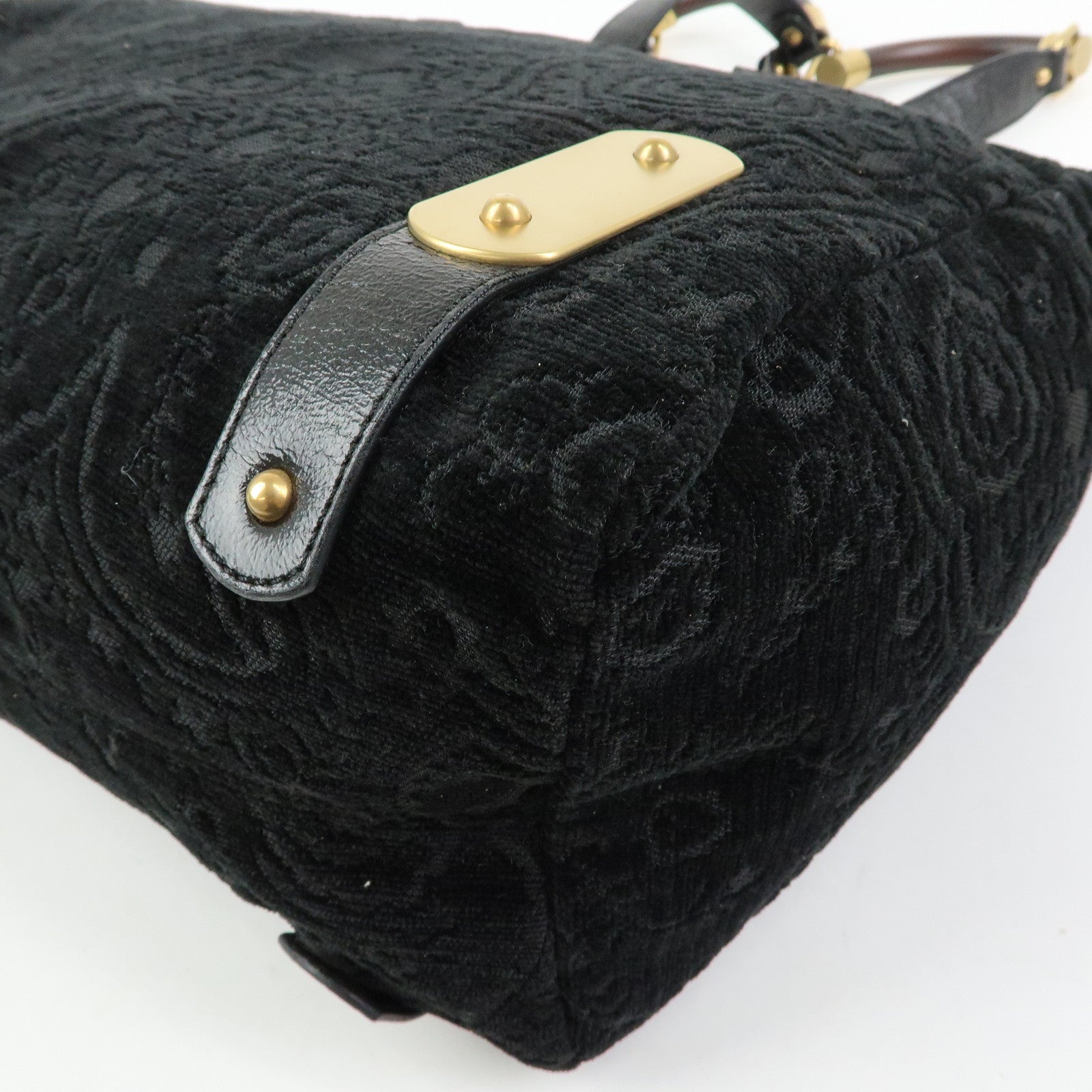 STELLA MCCARTNEY Canvas Leather Tote Hand Bag Paisley Pattern Black