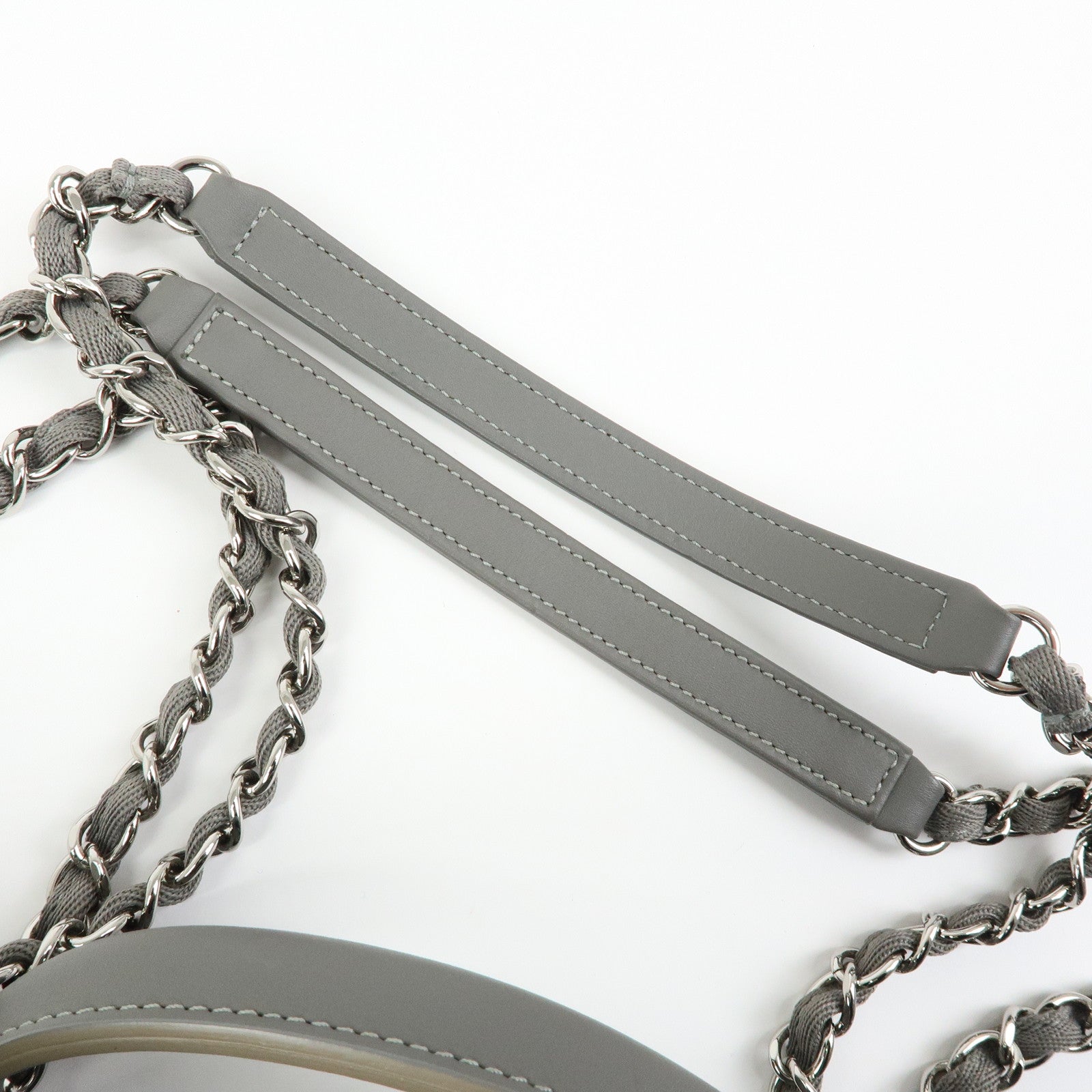 CHANEL Deauville Canvas Leather 2Way Boston Chain Shoulder Bag Gray
