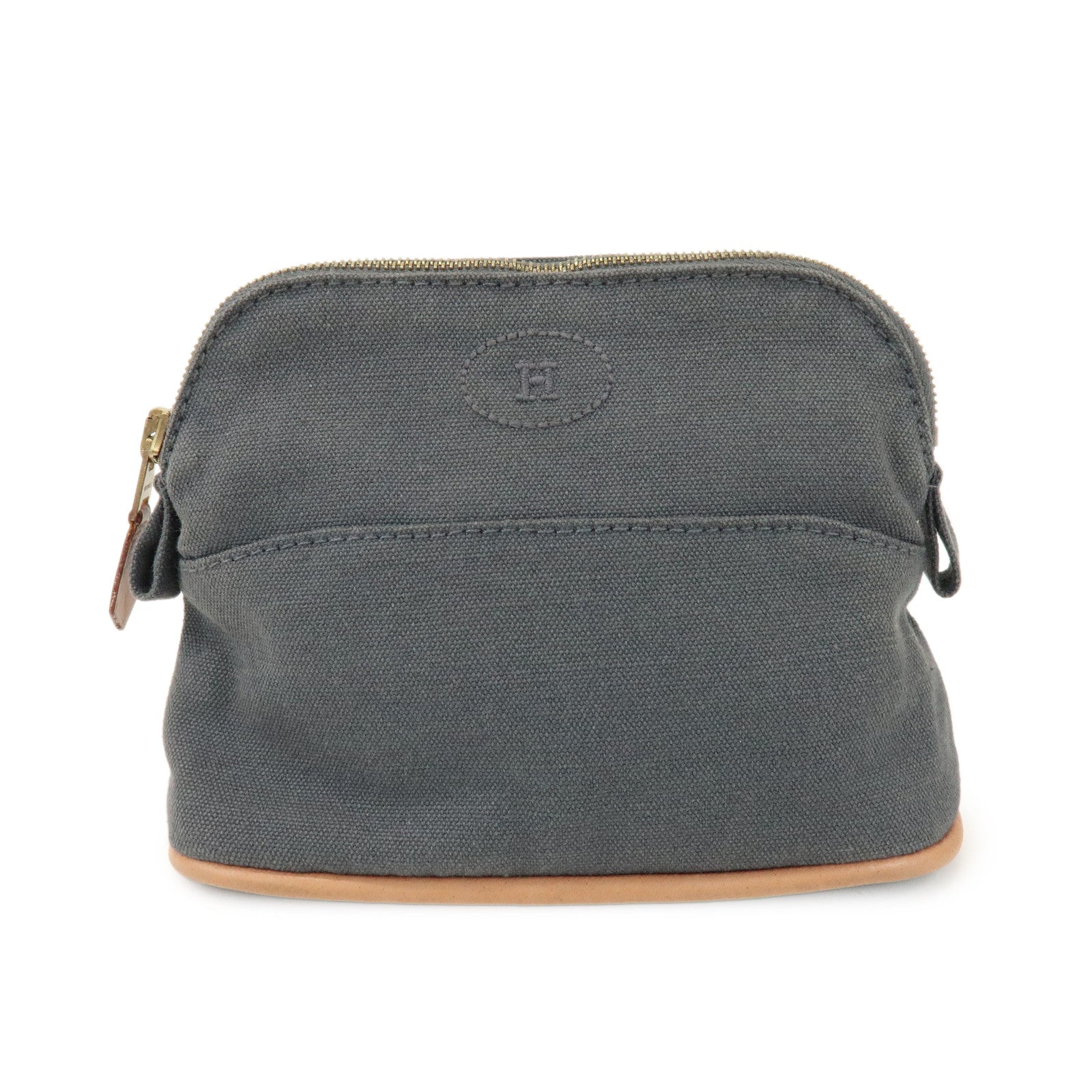 HERMES Logo Canvas Leather Bolide Pouch 16 Cosmetic Pouch