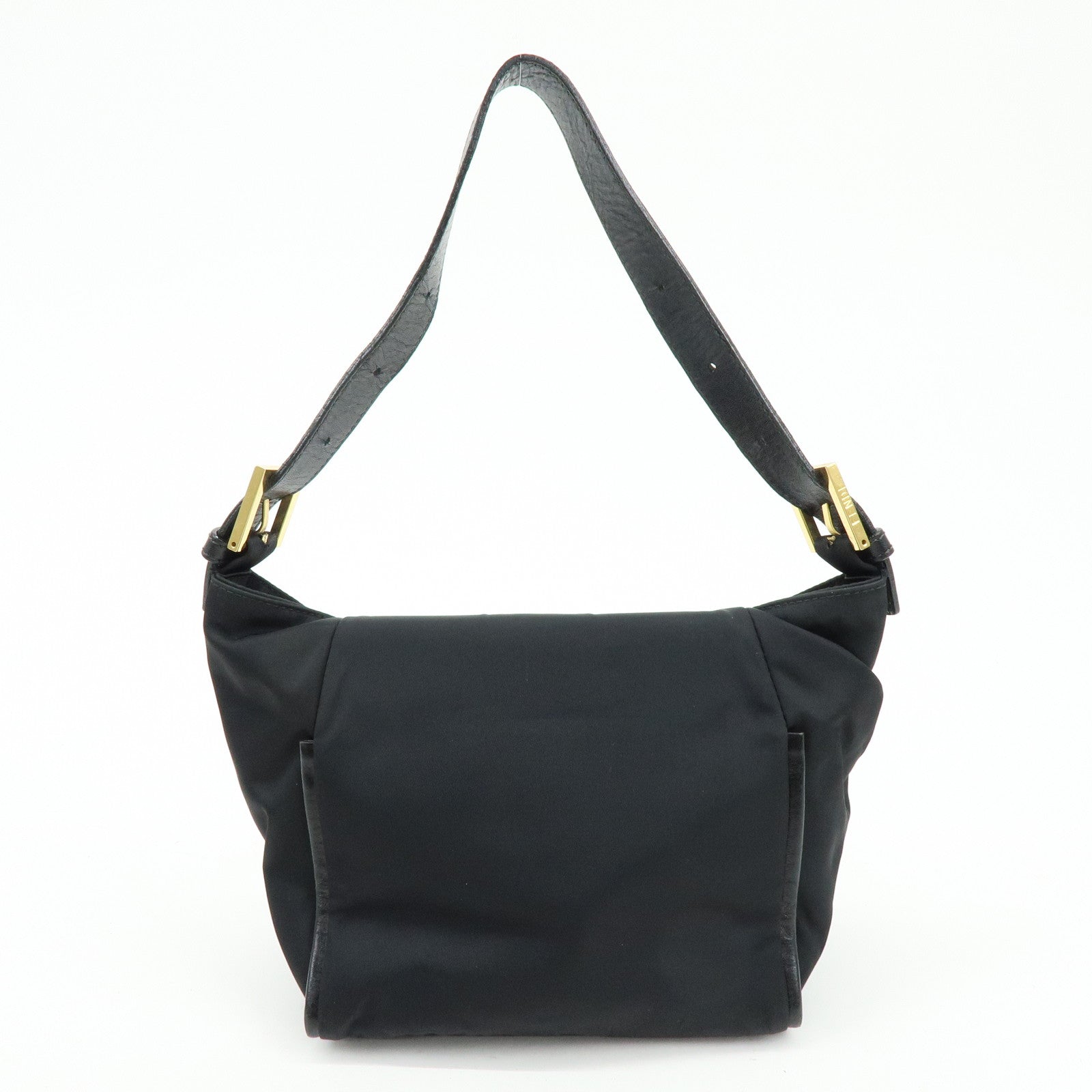 FENDI Nylon Leather Hand Bag Shoulder Bag Black 15333